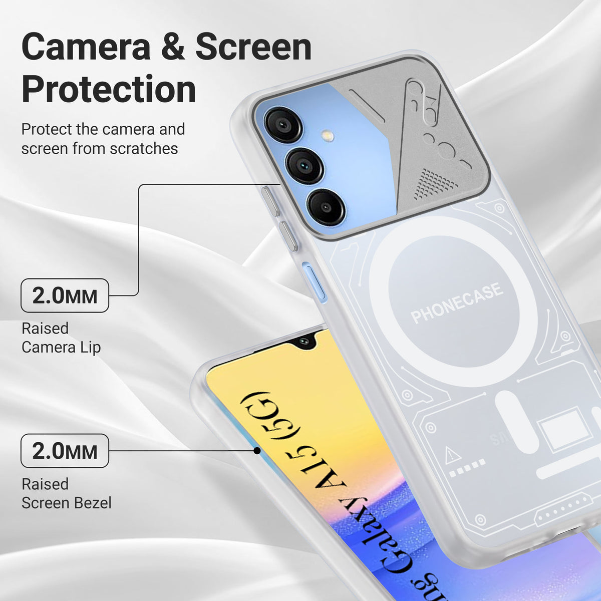For Samsung Galaxy A15 5G Metallic Back Cover Case (Metallic Camera Protection & Buttons | Translucent Milky Shade | Hard Polycarbonate)
