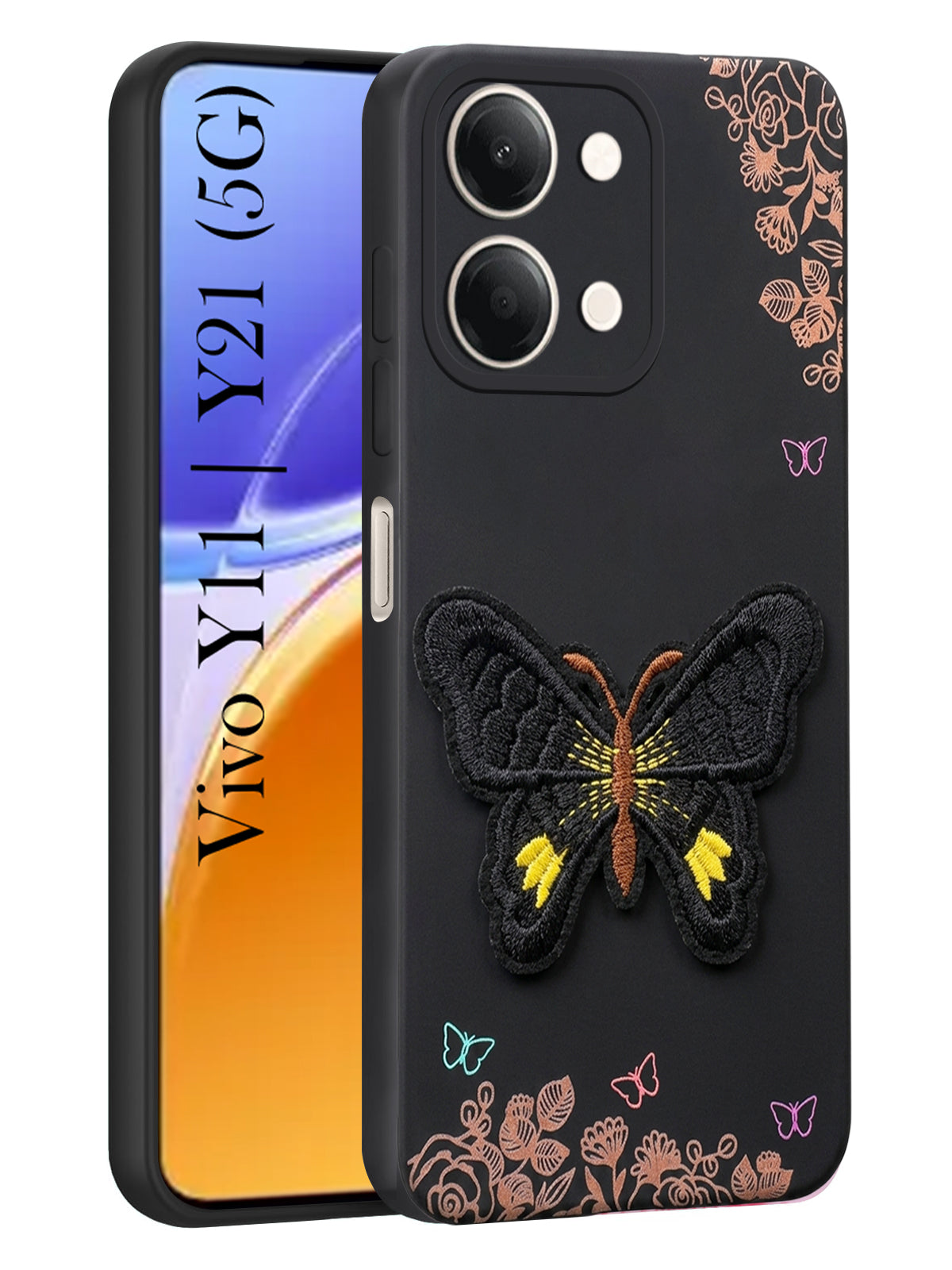 For Vivo Y11 | Vivo Y21 5G Back Cover Case (Soft Butterfly Embroidery | Women Teen Girls | Camera Protection| Matte Silicone)