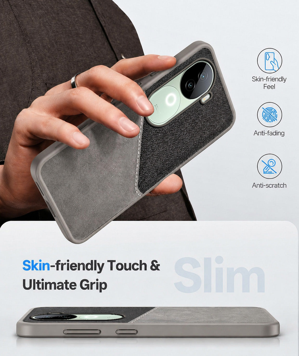 For Vivo iQOO Z9s Back Cover Case (Dual PU Leather Stitch | Professional Minimalist | Soft and Flexible)