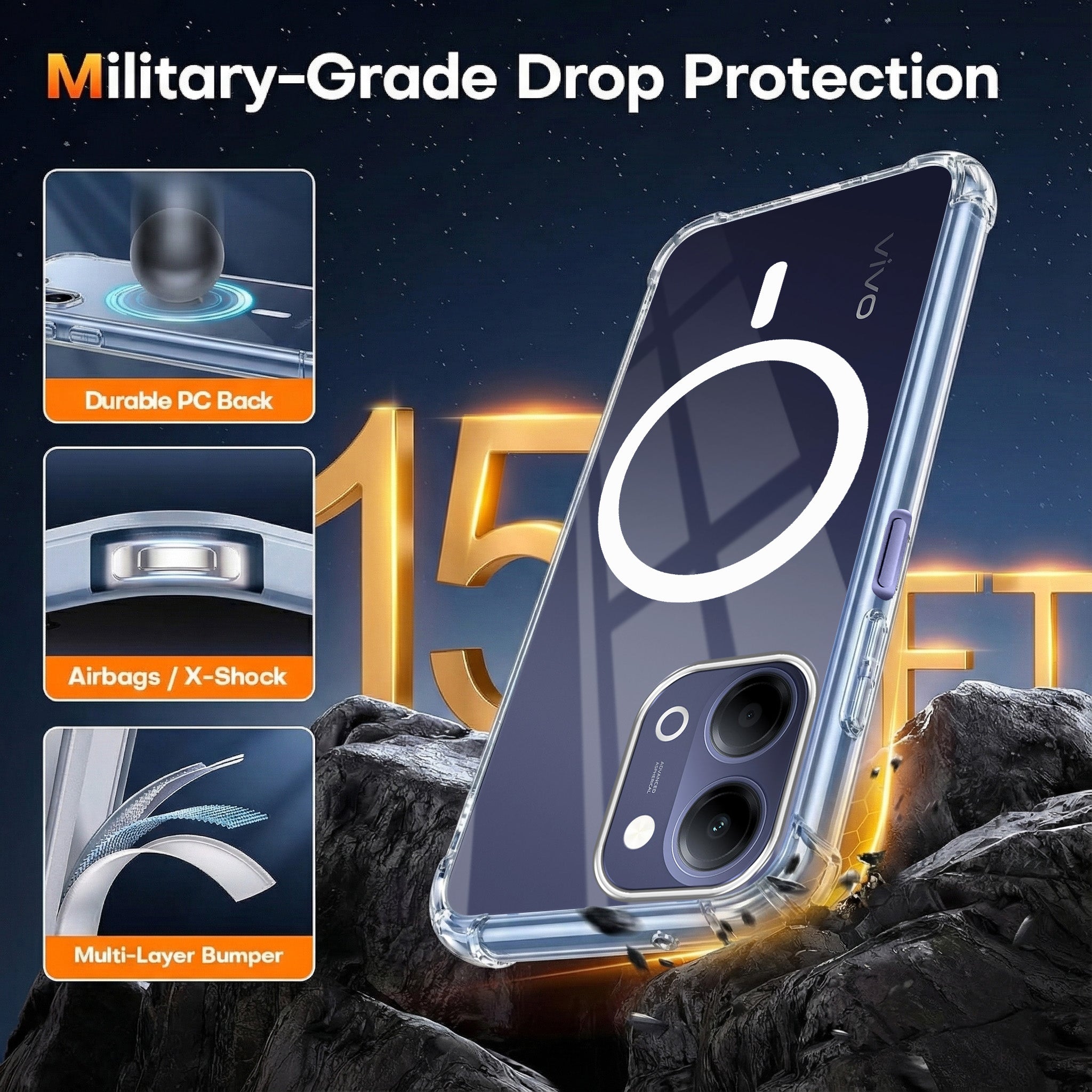 For Vivo Y05 4G Back Cover Shockproof Crystal-Clear (Magsafe Wireless Support | Drop & Camera Protection | Hard Polycarbonate)