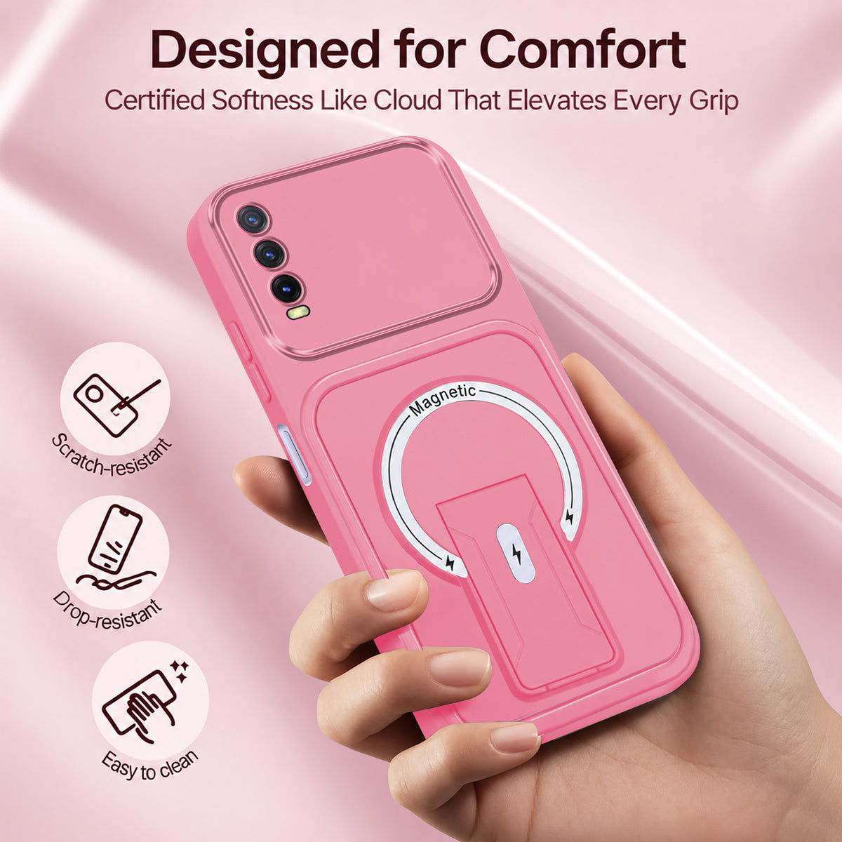 For Vivo Y20 | Y20i Back Case Cover Metallic (Hybrid Armor Kickstand | MagSafe Compatible | Camera Protection Shockproof)