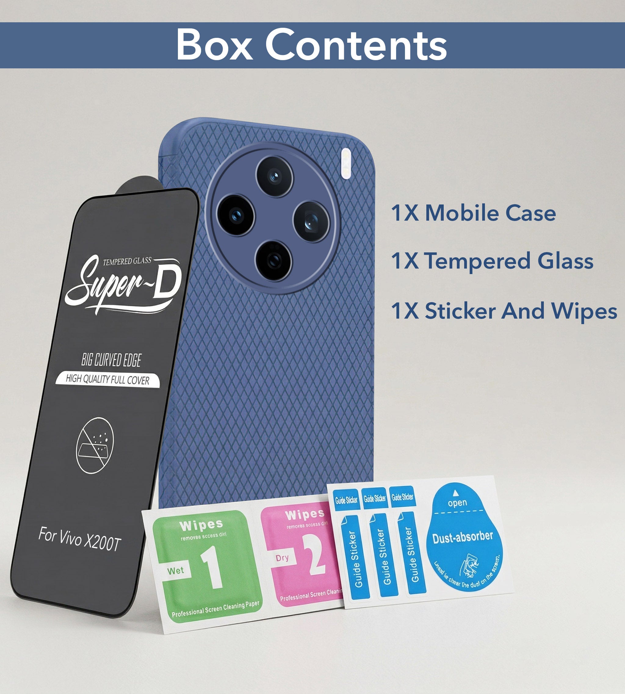 For Vivo X200T Combo with Back Cover and 9H Tempered Glass (Liquid Silicone | Camera Protection | Oleophobic Coating Screen Glass)