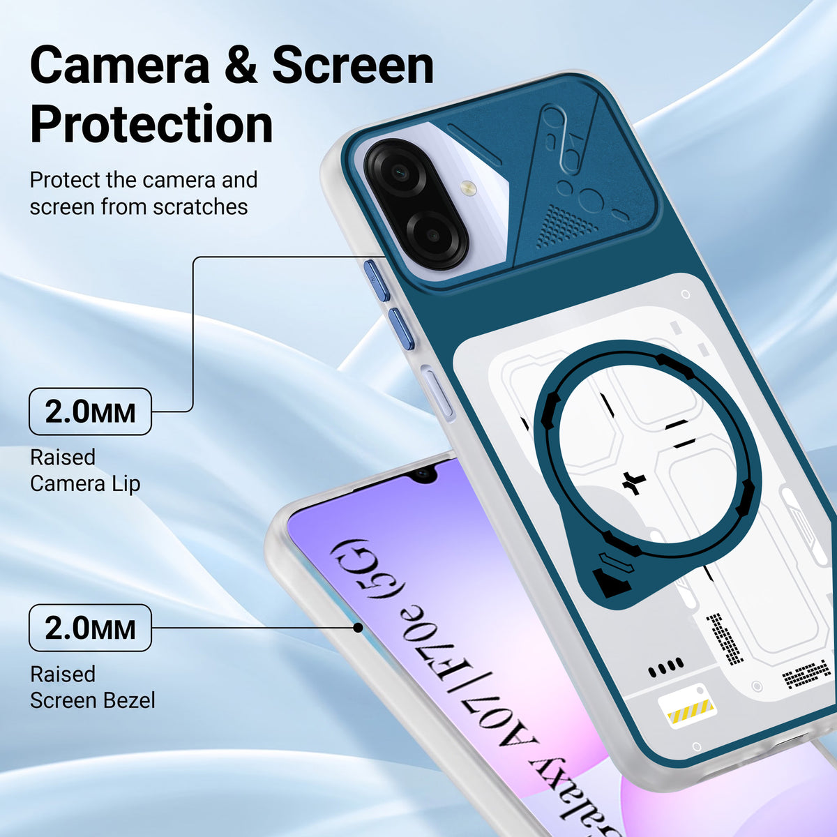 For Samsung Galaxy A07 5G | F70e 5G Metallic Back Cover Case (Metallic Camera Protection & Buttons | Translucent Milky Shade | Hard Polycarbonate)