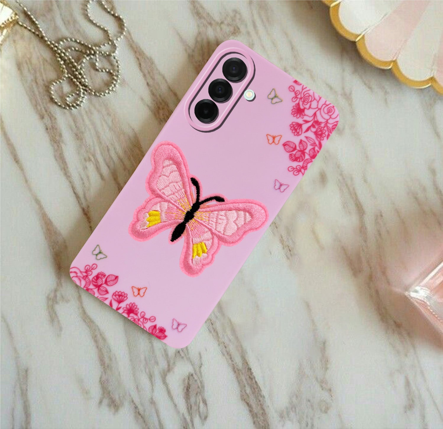 For Samsung Galaxy A26 5G Back Cover Case (Soft Butterfly Embroidery | Women Teen Girls | Camera Protection| Matte Silicone)