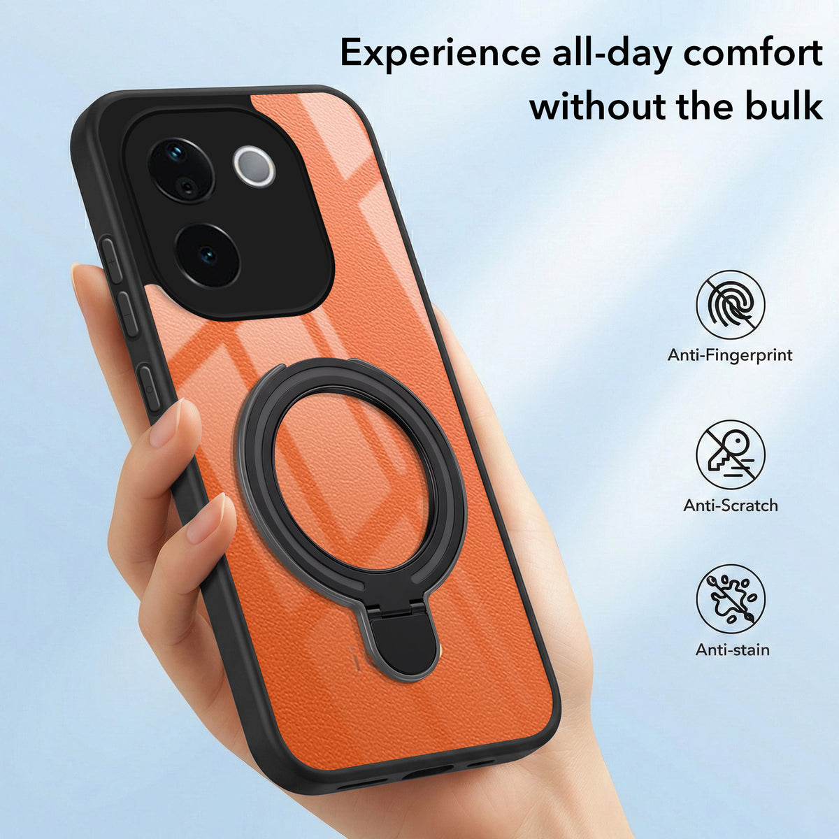 For Vivo iQOO Z9s Pro Back Cover Case (Kick Stand Ring Holder | Life time Anti Yellow | Camera Protection)