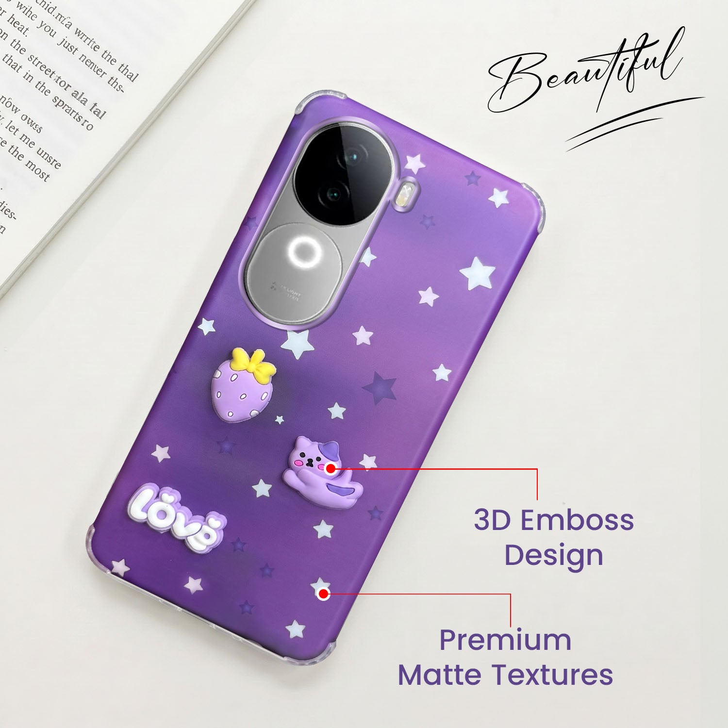 For Vivo iQOO Z9s Back Cover Case (3D Cute Cartoons | Hard Back Side Soft | Matte Premium Finish | HD Printing)