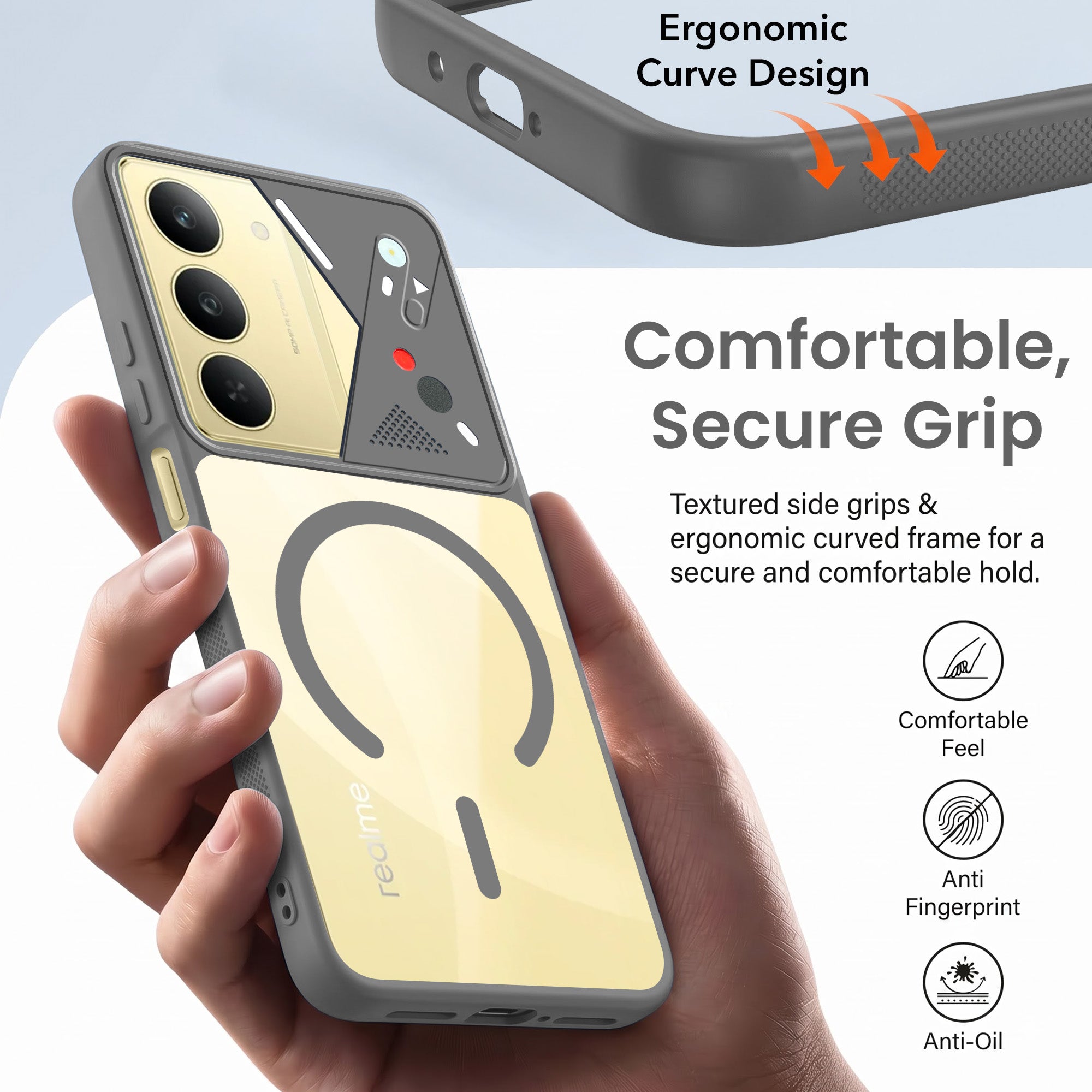 For Realme 14X Back Cover Case Lifetime Anti-Yellow Clear (Camera Protection | Side Grip | Wireless MagSafe Compatible)