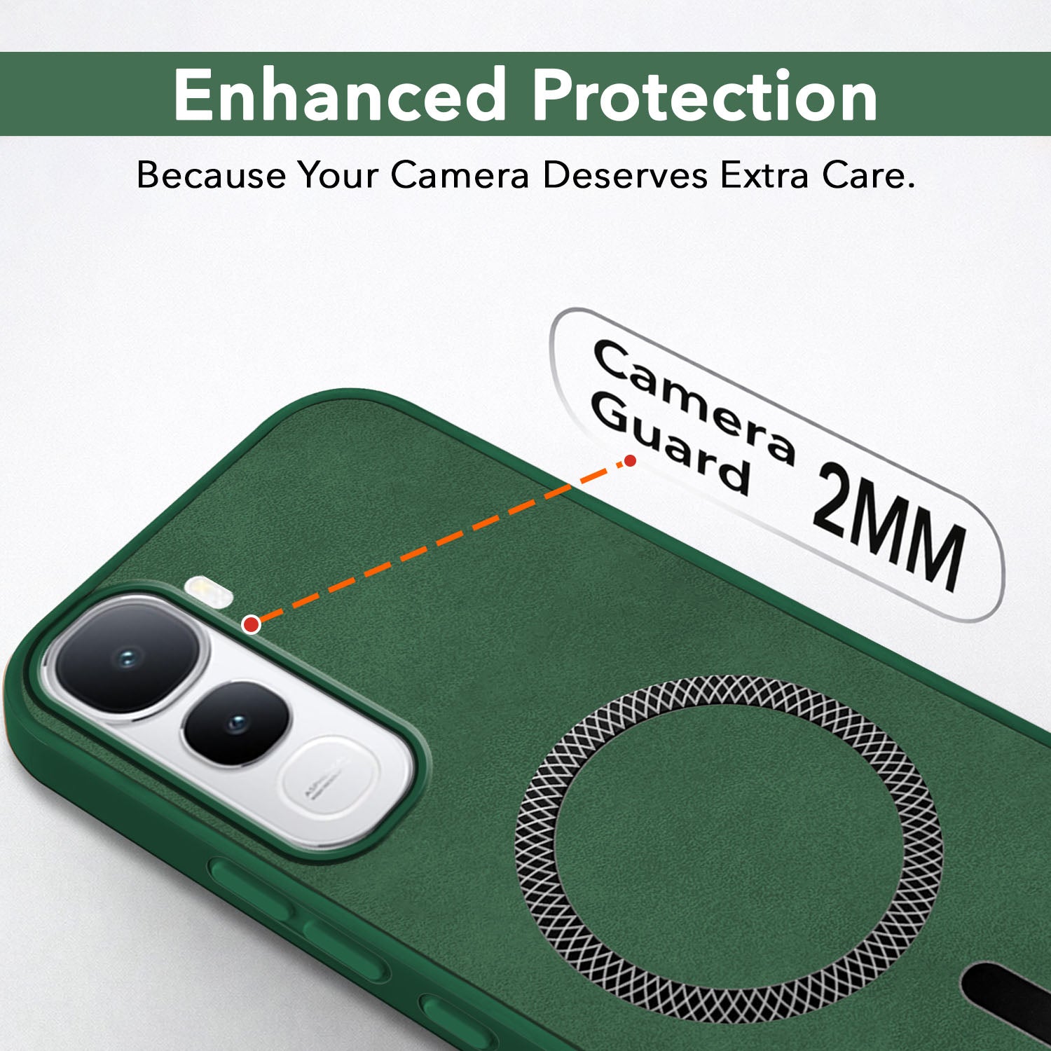 For Vivo Y400 Back Cover Case Leather Finish (MagSafe Compatible Wireless Charging | Soft Touch | Camera Bump Protection)