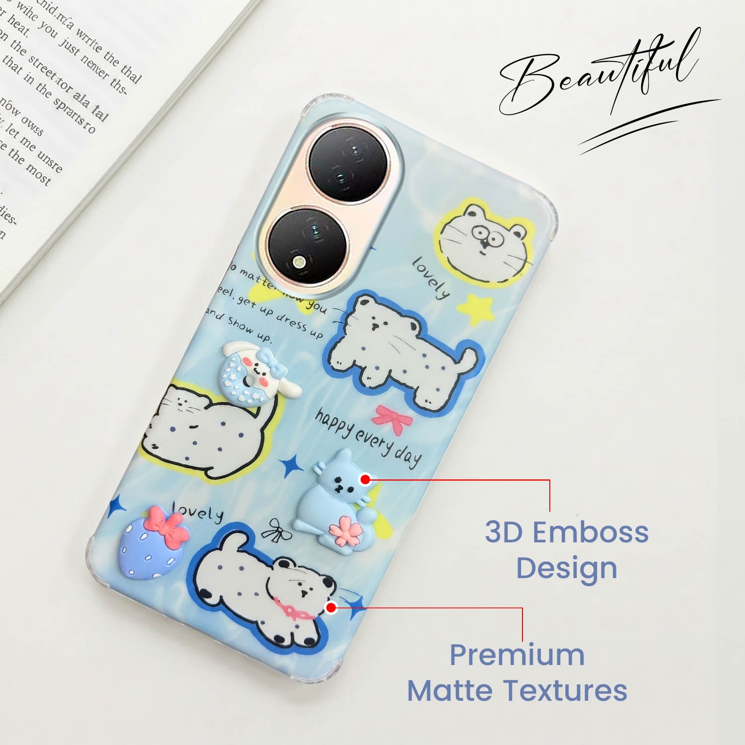 For Vivo Y100 Back Cover Case (3D Cute Cartoons | Hard Back Side Soft | Matte Premium Finish | HD Printing)