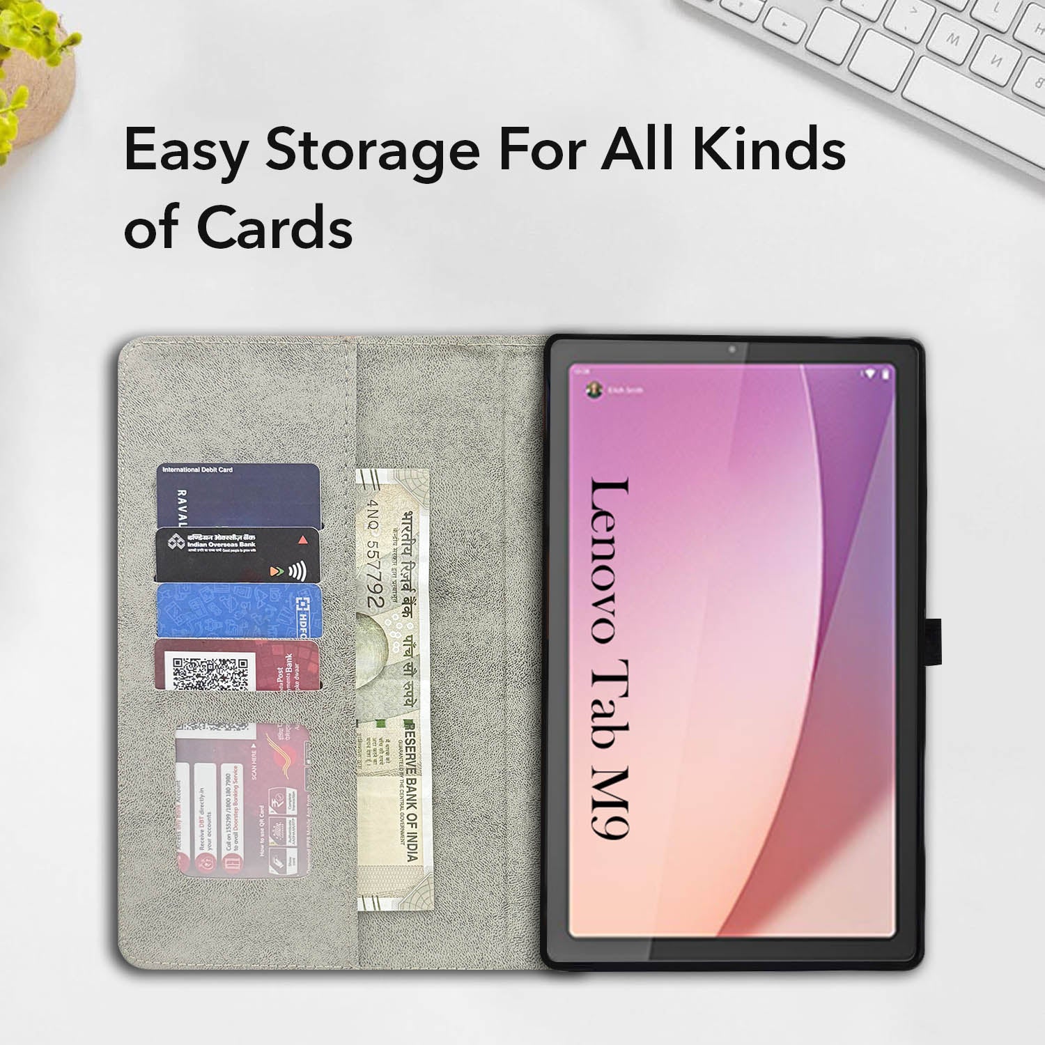 For Flip Cover Folio Case Lenovo Tab M9 (TB310FU) 9 Inch (PU Leather | Multi-Angle Smart Stand | Card Storage Slots | Silicone Back Pouch)