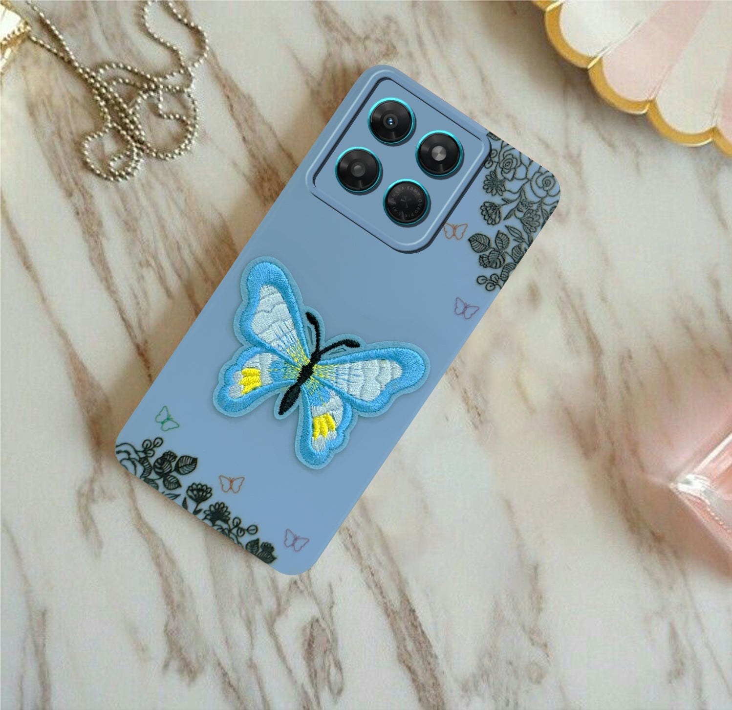For Motorola Moto G37 Back Cover Case (Soft Butterfly Embroidery | Women Teen Girls | Camera Protection| Matte Silicone)