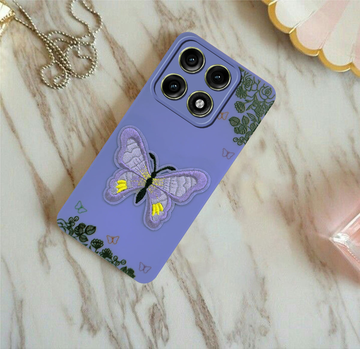 For Motorola Edge 70 Pro |  Motorola Edge 70 Pro Plus Back Cover Case (Soft Butterfly Embroidery | Women Teen Girls | Camera Protection| Matte Silicone)
