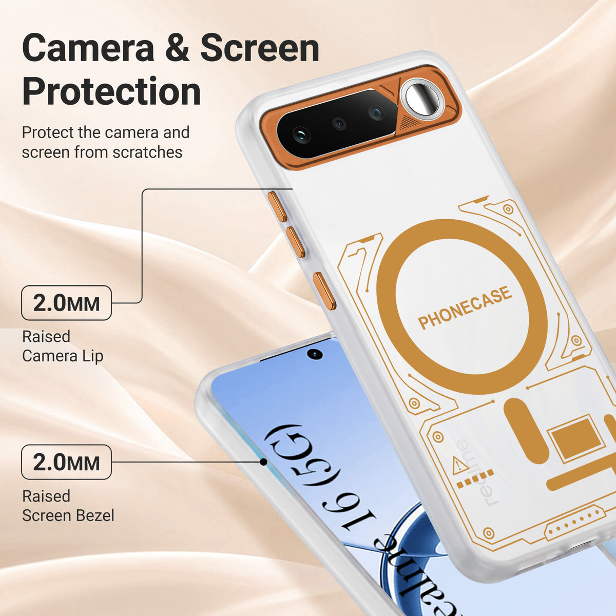 For Realme 16 Metallic Back Cover Case (Metallic Camera Protection & Buttons | Translucent Milky Shade | Hard Polycarbonate)