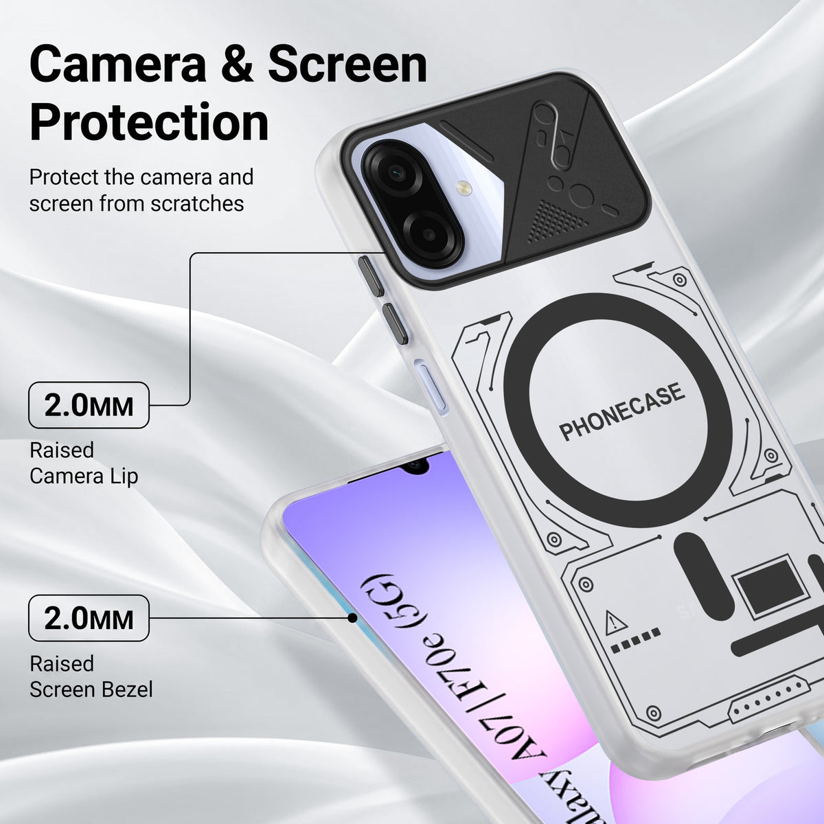 For Samsung Galaxy A07 5G | F70e 5G Metallic Back Cover Case (Metallic Camera Protection & Buttons | Translucent Milky Shade | Hard Polycarbonate)