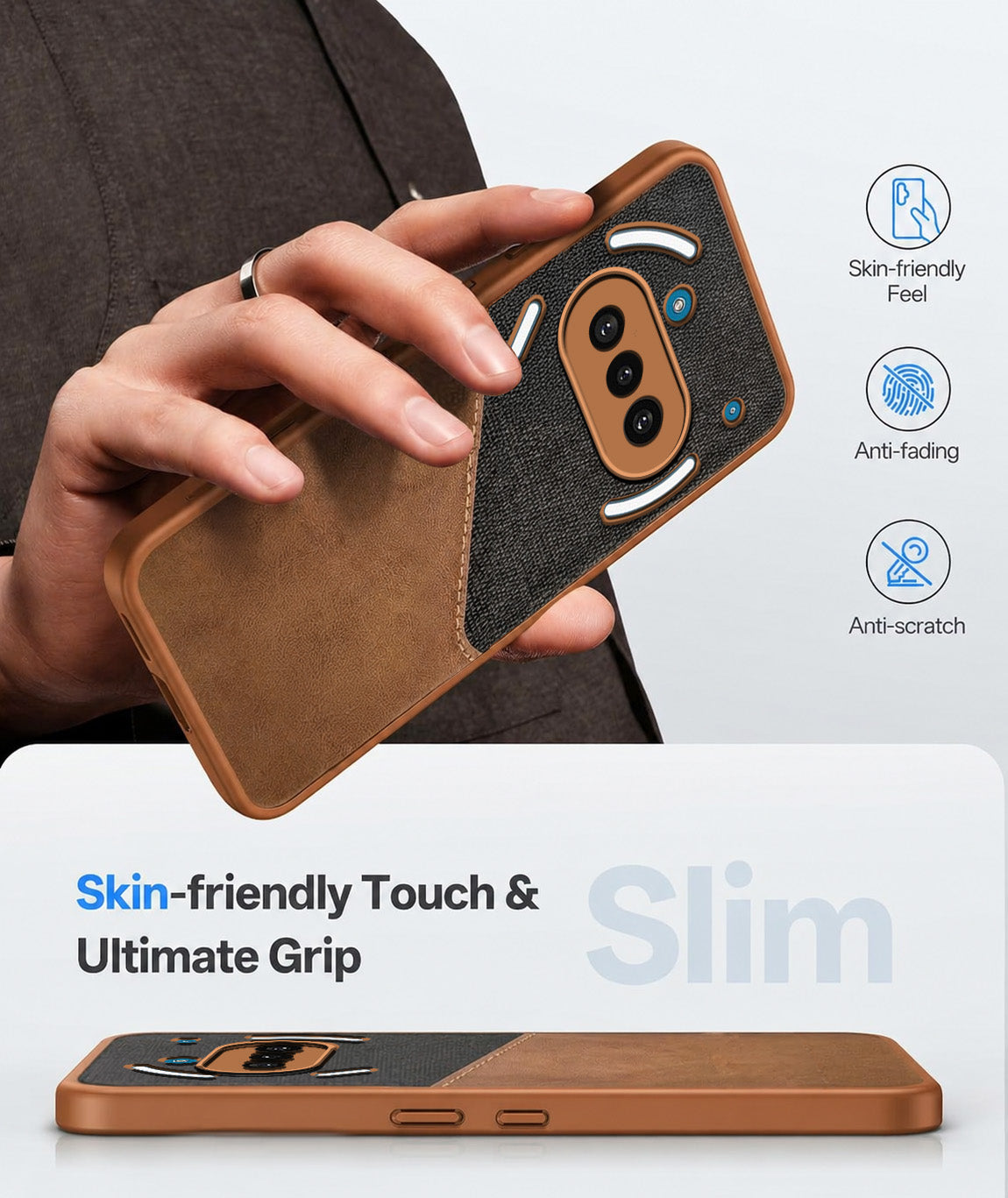 For Nothing Phone 3A Back Cover Case (Dual PU Leather Stitch | Professional Minimalist | Soft and Flexible)