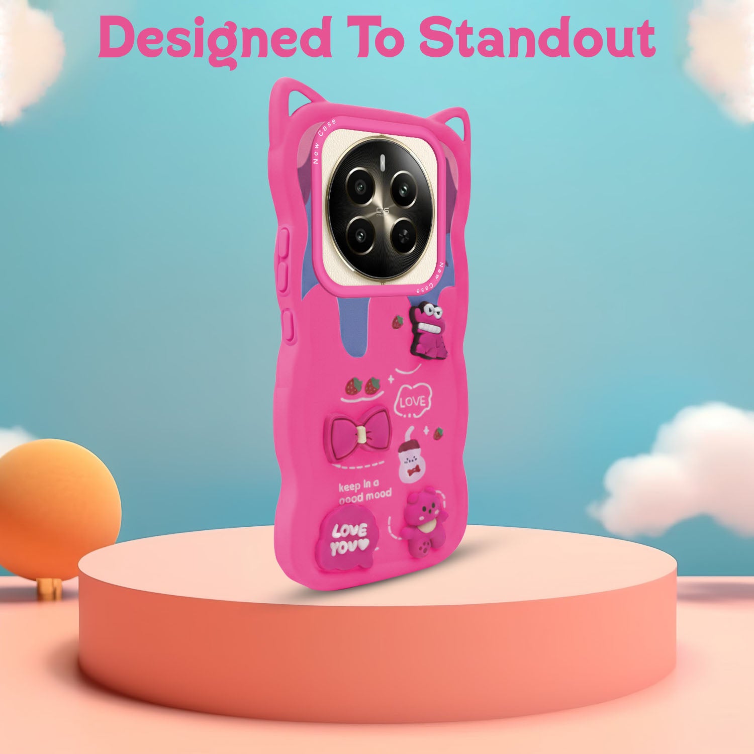 For Realme 12 Plus Back Case Cover Strap (3D Embossed Figures | Strap Holder | 360* Soft Cushion with Camera Bump)
