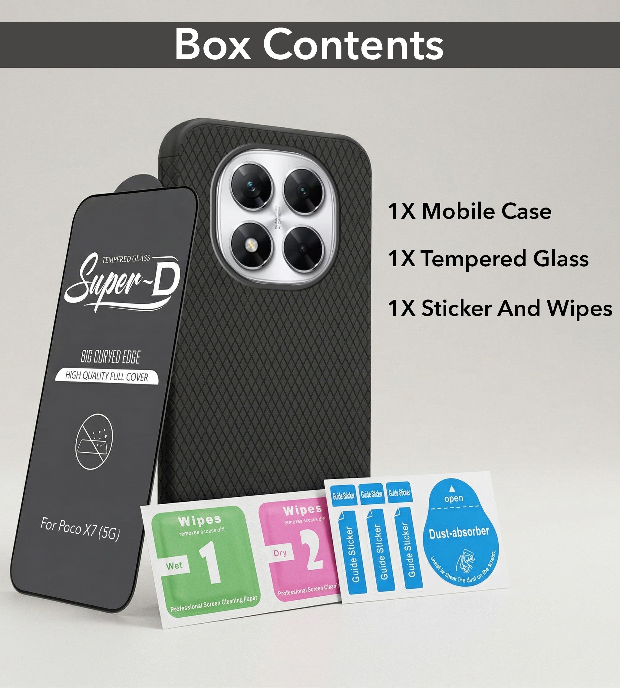 For Xiaomi Poco X7 Combo with Back Cover and 9H Tempered Glass (Liquid Silicone | Camera Protection | Oleophobic Coating Screen Glass)