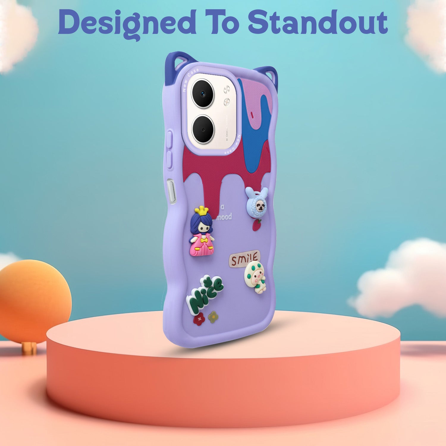 For Oppo A5X Back Case Cover Strap (3D embossed Figures | Strap Holder | 360* Soft Cushion with Camera Bump)