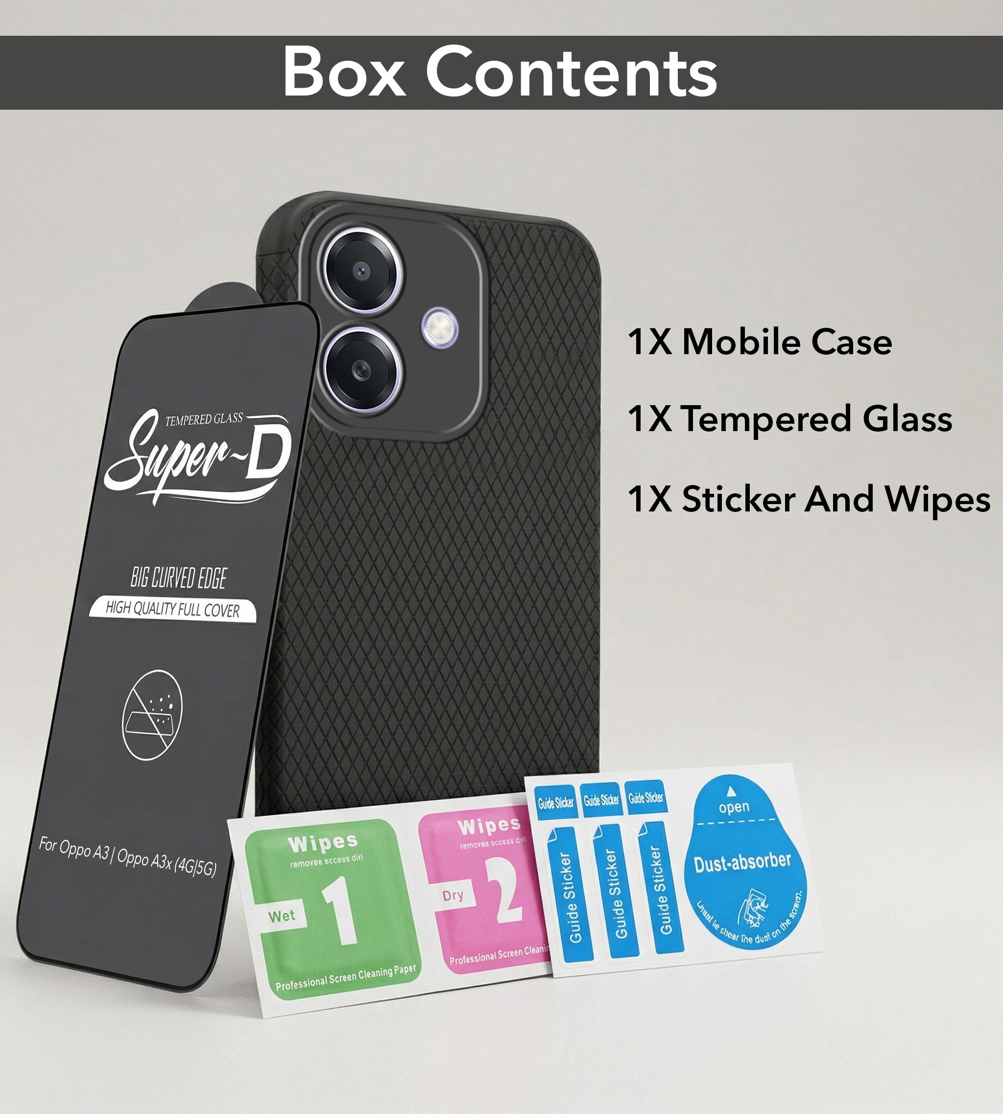 For Oppo A3X (4G/5G) | Oppo A3 5G Combo with Back Cover and 9H Tempered Glass (Liquid Silicone | Camera Protection | Oleophobic Coating Screen Glass)