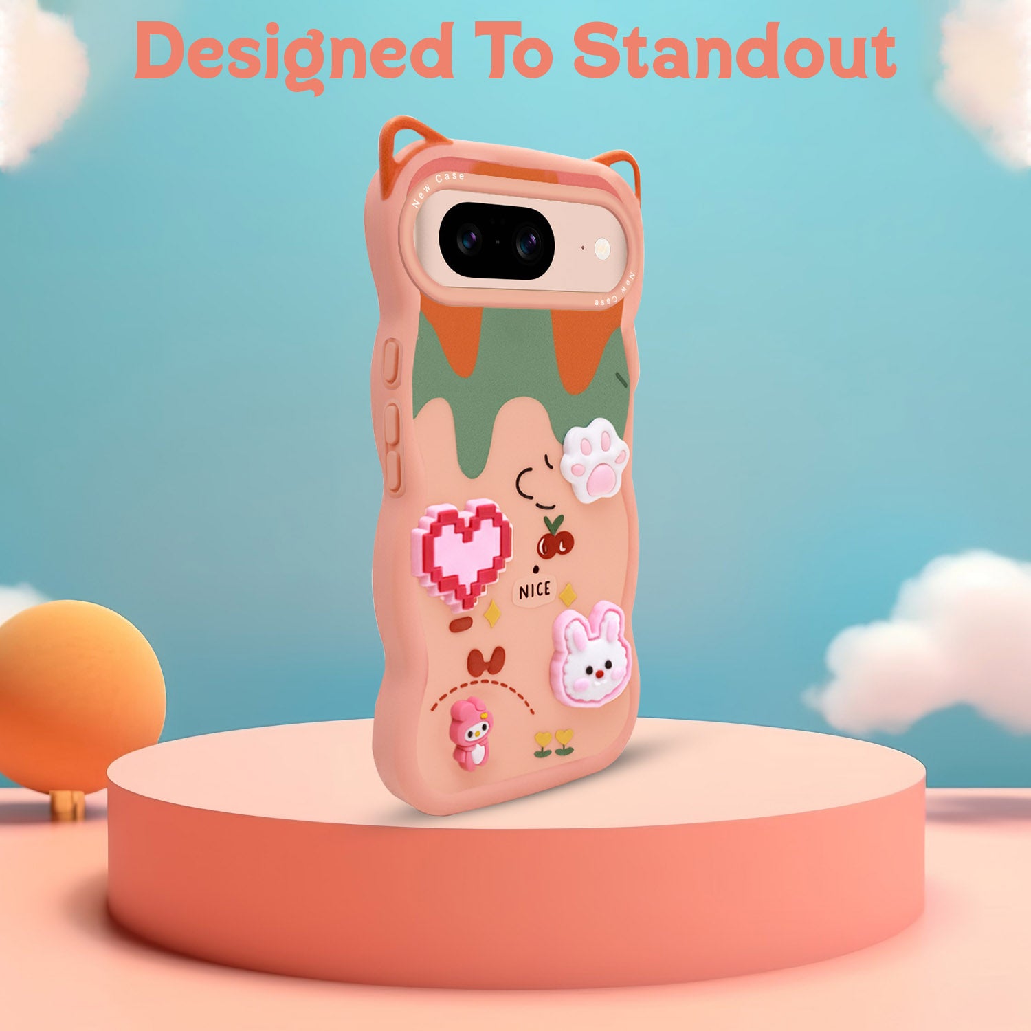 For Google Pixel 8 Back Case Cover Strap (3D Embossed Figures | Strap Holder | 360* Soft Cushion with Camera Bump)