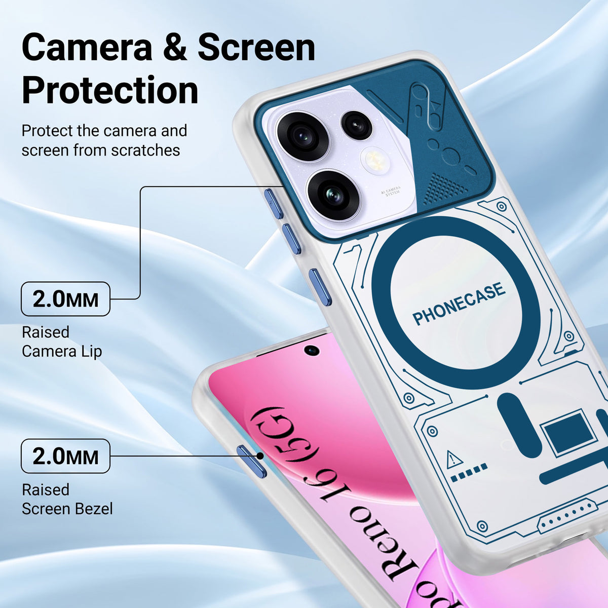 For Oppo Reno 16 Metallic Back Cover Case (Metallic Camera Protection & Buttons | Translucent Milky Shade | Hard Polycarbonate)