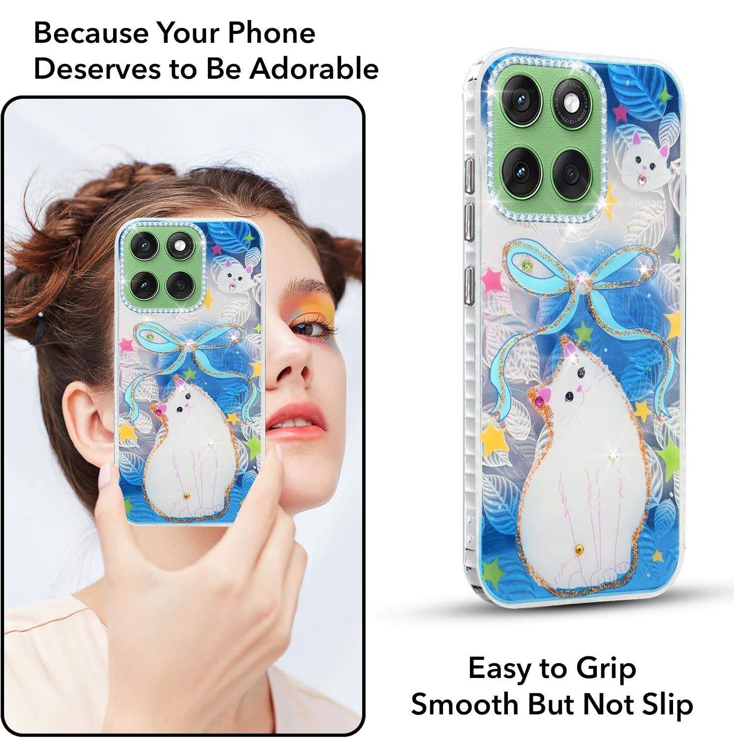 For Motorola Moto Edge 60 Back Cover Case (Luxury Floral Glitter Cute Butterfly | Diamond Studded Camera Bump | Girls & Women Design)