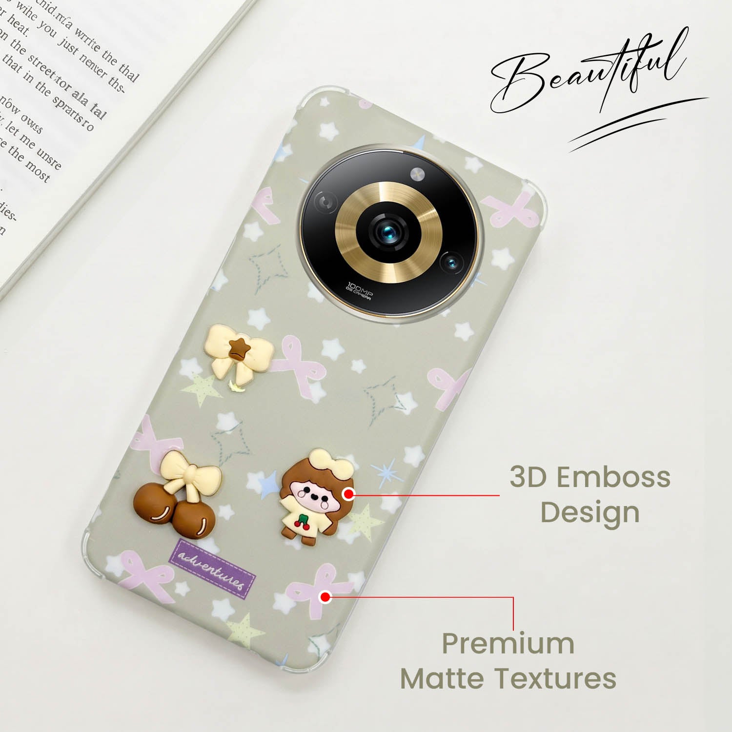 For Realme Narzo 60 Pro Back Cover Case (3D Cute Cartoons | Hard Back Side Soft | Matte Premium Finish | HD Printing)