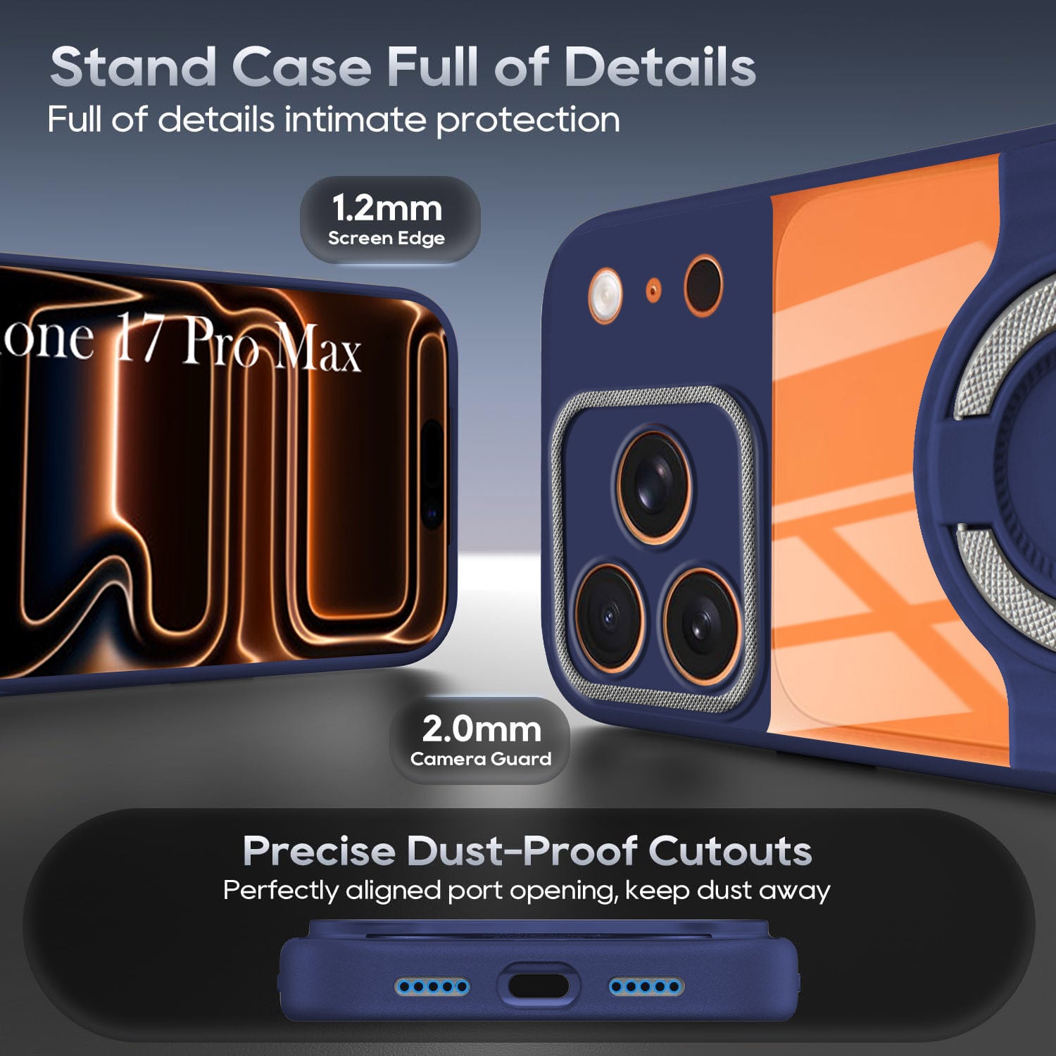 For Apple iPhone 17 Pro Max Back Cover Case with stand (Built-in Ring Holder Kickstand | Lifetime Anti Yellow | Camera Protection)