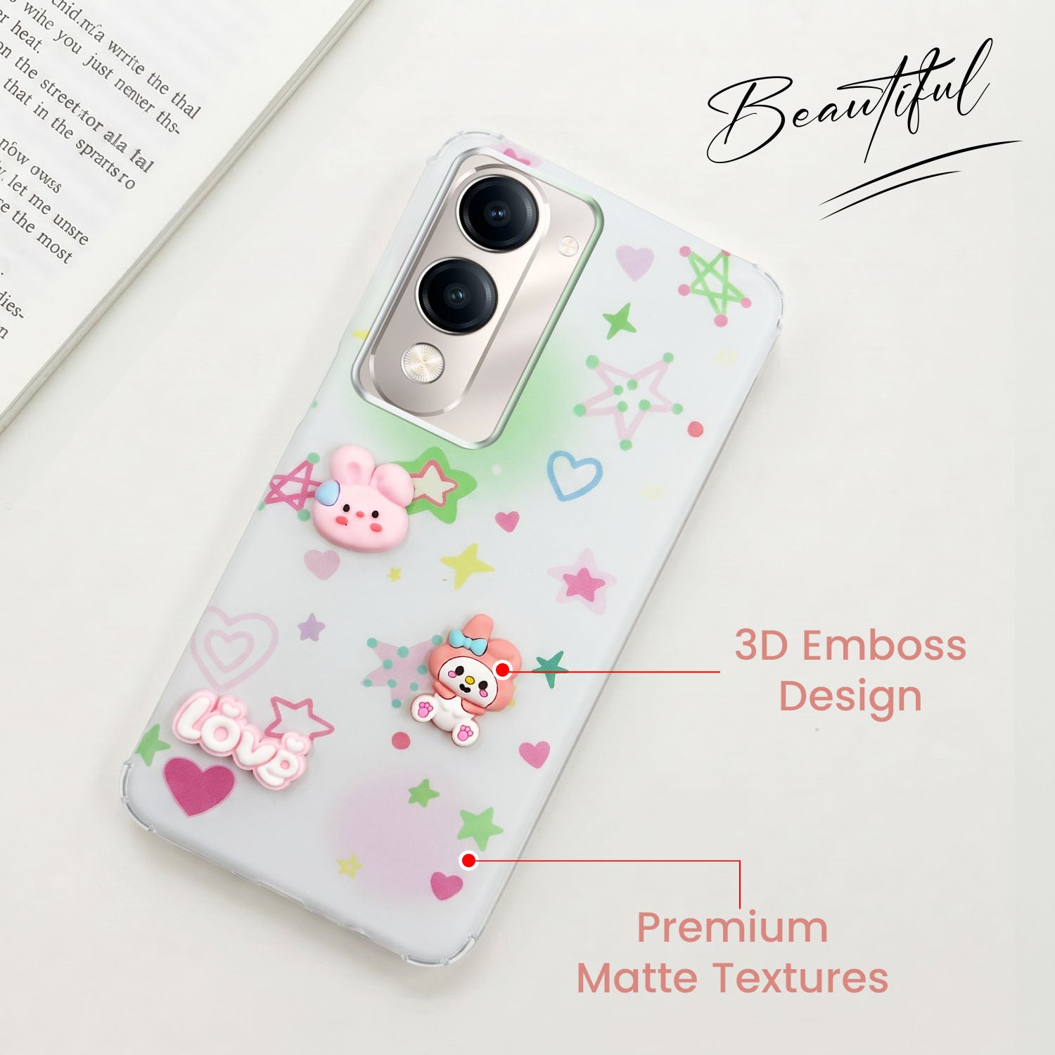 For Vivo Y19 | Vivo Y19e | Vivo T4 Lite Back Cover Case (3D Cute Cartoons | Hard Back Side Soft | Matte Premium Finish | HD Printing)