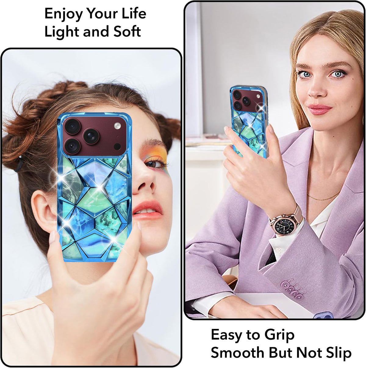 For Apple iPhone 18 Pro Back Cover Case Compatible 3D Silicone (Dual Design Glitter Sparkle and Detachable Diamond Print Case | Soft and Flexible)