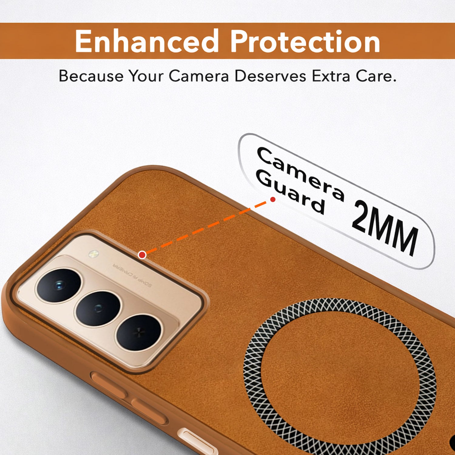For Realme P3x Back Cover Case Leather Finish (MagSafe Compatible Wireless Charging | Soft Touch | Camera Bump Protection)