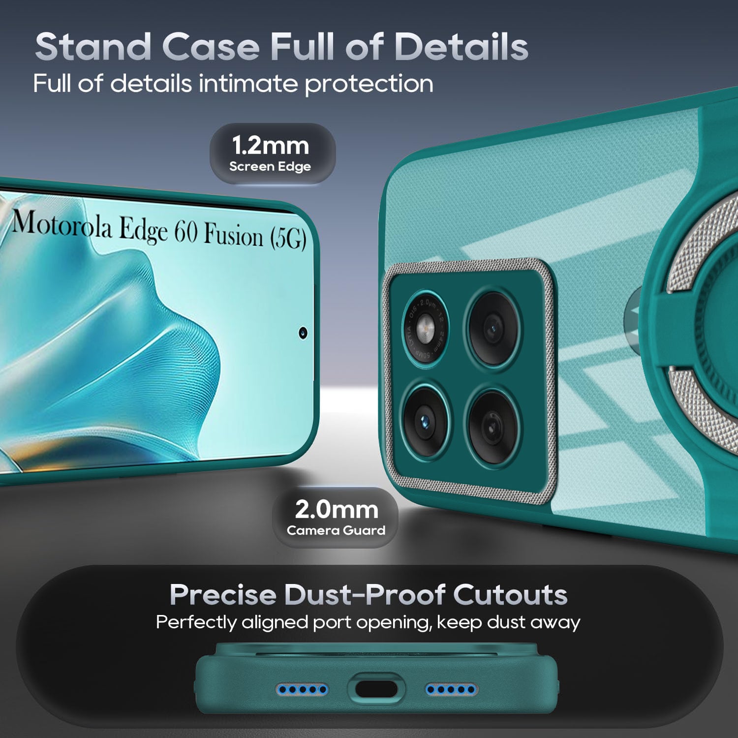 For Motorola Moto Edge 60 Fusion Back Cover Case with stand (Built-in Ring Holder Kickstand | Lifetime Anti Yellow | Camera Protection)