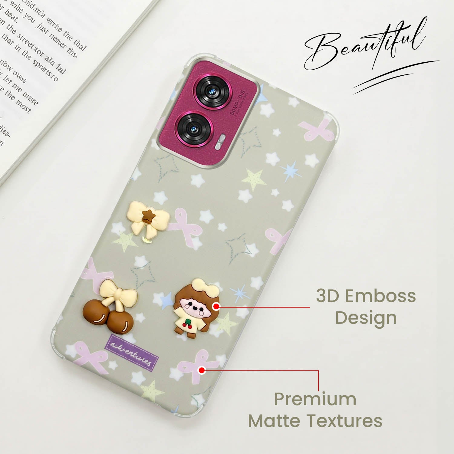 For Motorola Moto Edge 50 Fusion Back Cover Case (3D Cute Cartoons | Hard Back Side Soft | Matte Premium Finish | HD Printing)