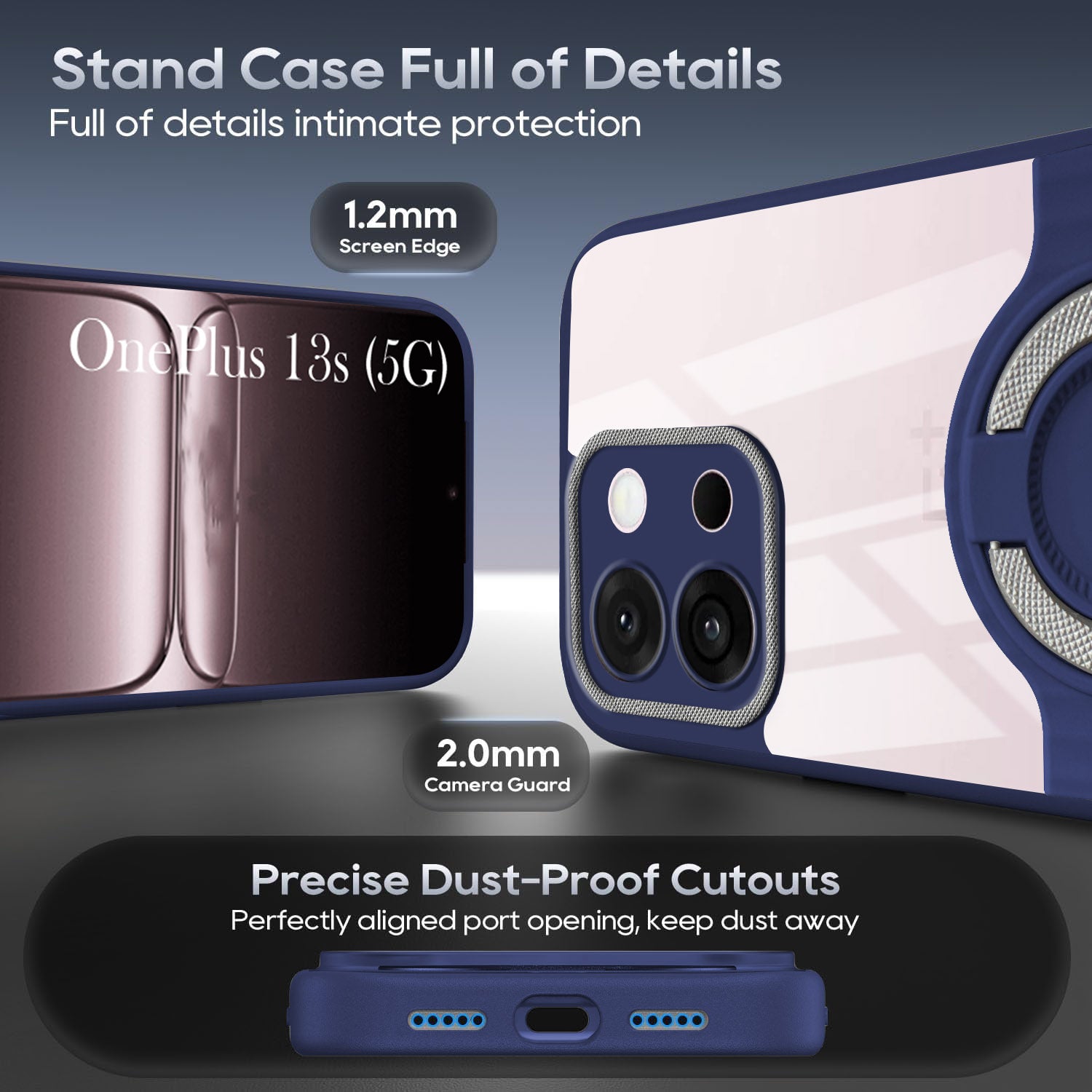 For OnePlus 13S Back Cover Case with stand (Built-in Ring Holder Kickstand | Lifetime Anti Yellow | Camera Protection)