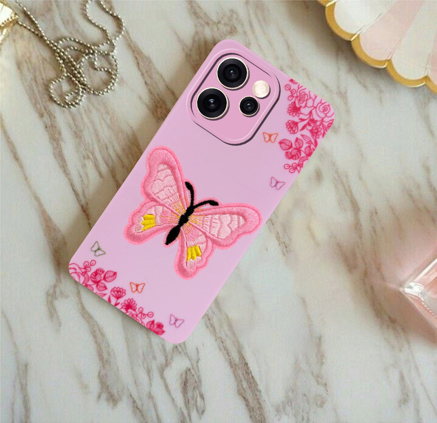For Oppo Reno15 Pro 5G | Oppo Reno 15 Pro 5G Back Cover Case (Soft Butterfly Embroidery | Women Teen Girls | Camera Protection| Matte Silicone)