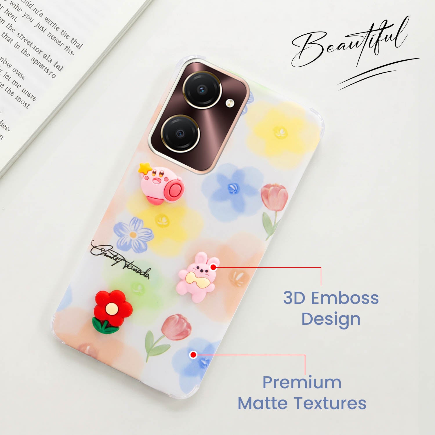 For Vivo iQOO Z9 Lite 5G Back Cover Case (3D Cute Cartoons | Hard Back Side Soft | Matte Premium Finish | HD Printing)
