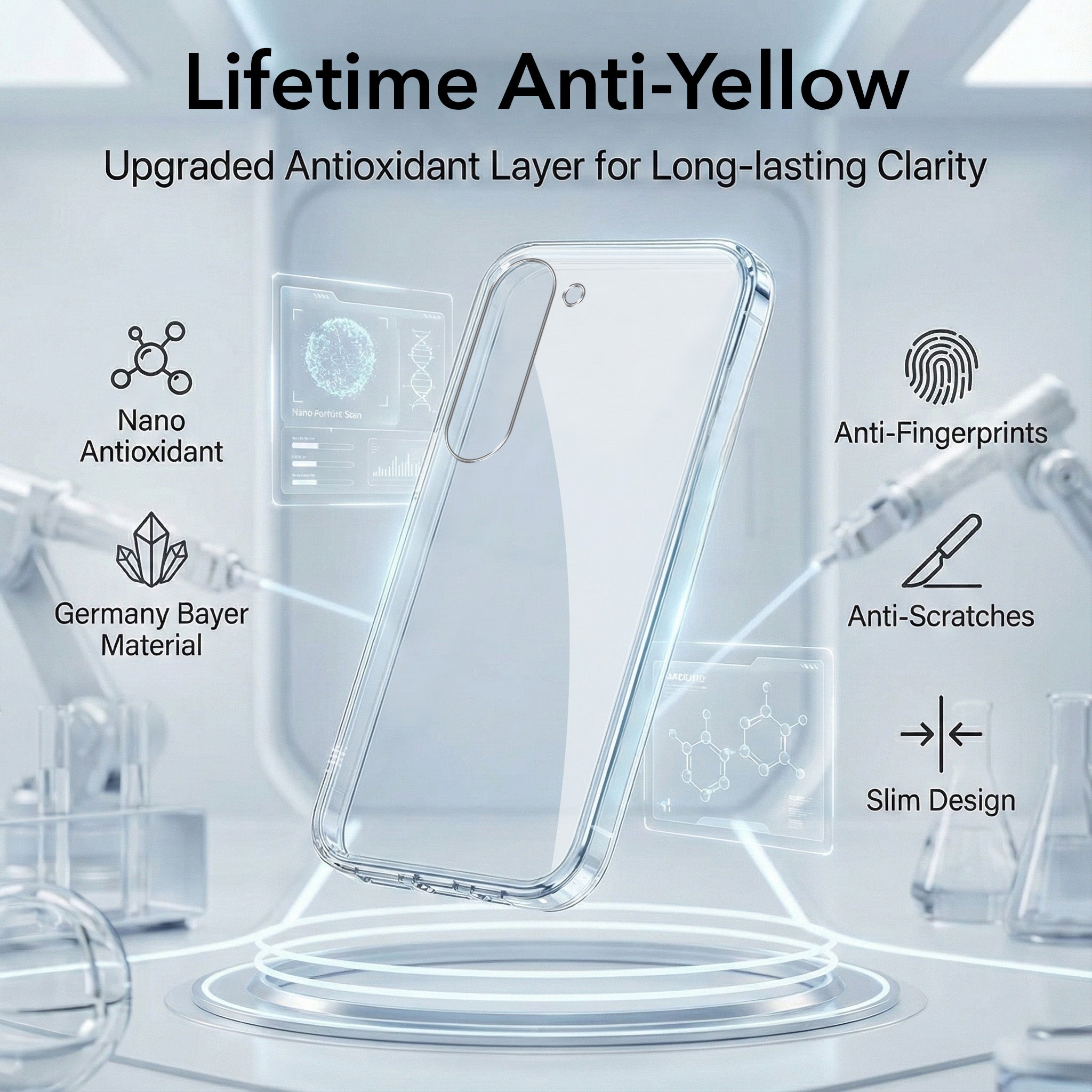 For Samsung Galaxy S23 Plus Combo with Back Cover and 9H Tempered Glass (Lifetime Anti-Yellow | Sleek Hard Crystal | Oleophobic Coating Screen Glass)