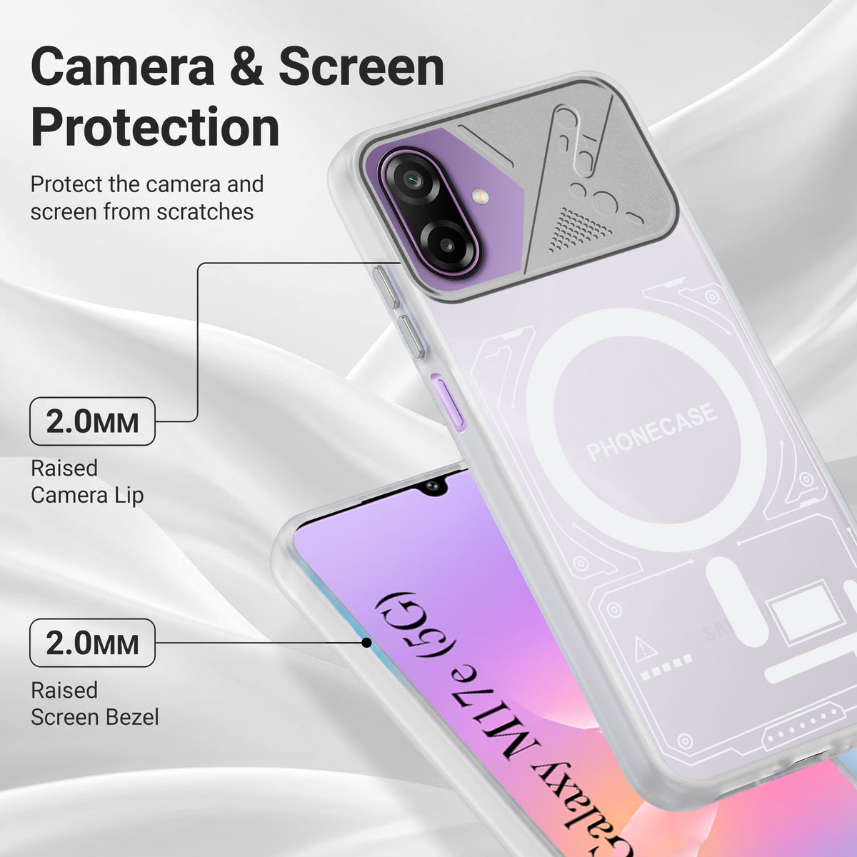 For Samsung Galaxy M17e Metallic Back Cover Case (Metallic Camera Protection & Buttons | Translucent Milky Shade | Hard Polycarbonate)