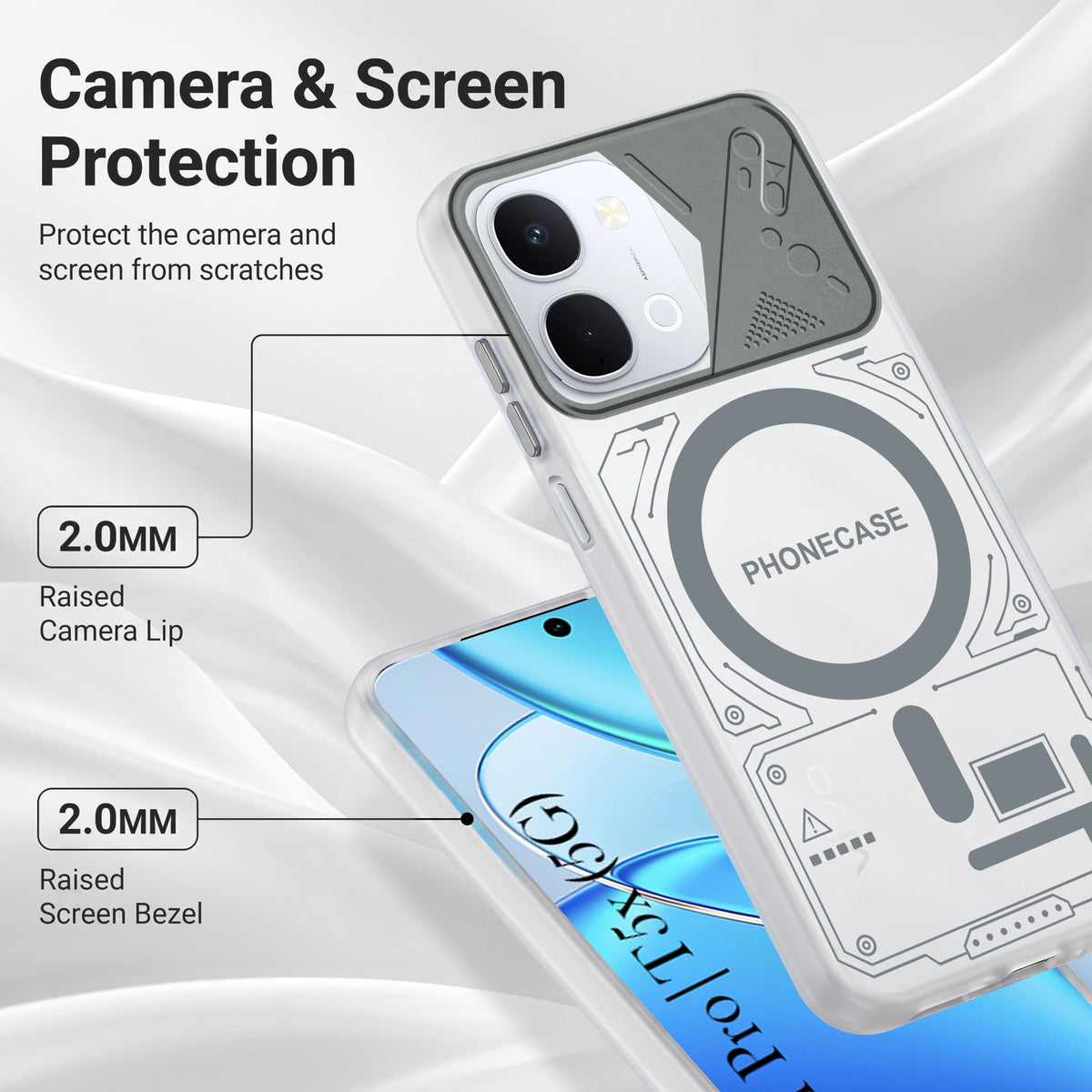 For Vivo Y51 Pro 5G | Vivo T5x Metallic Back Cover Case (Metallic Camera Protection & Buttons | Translucent Milky Shade | Hard Polycarbonate)