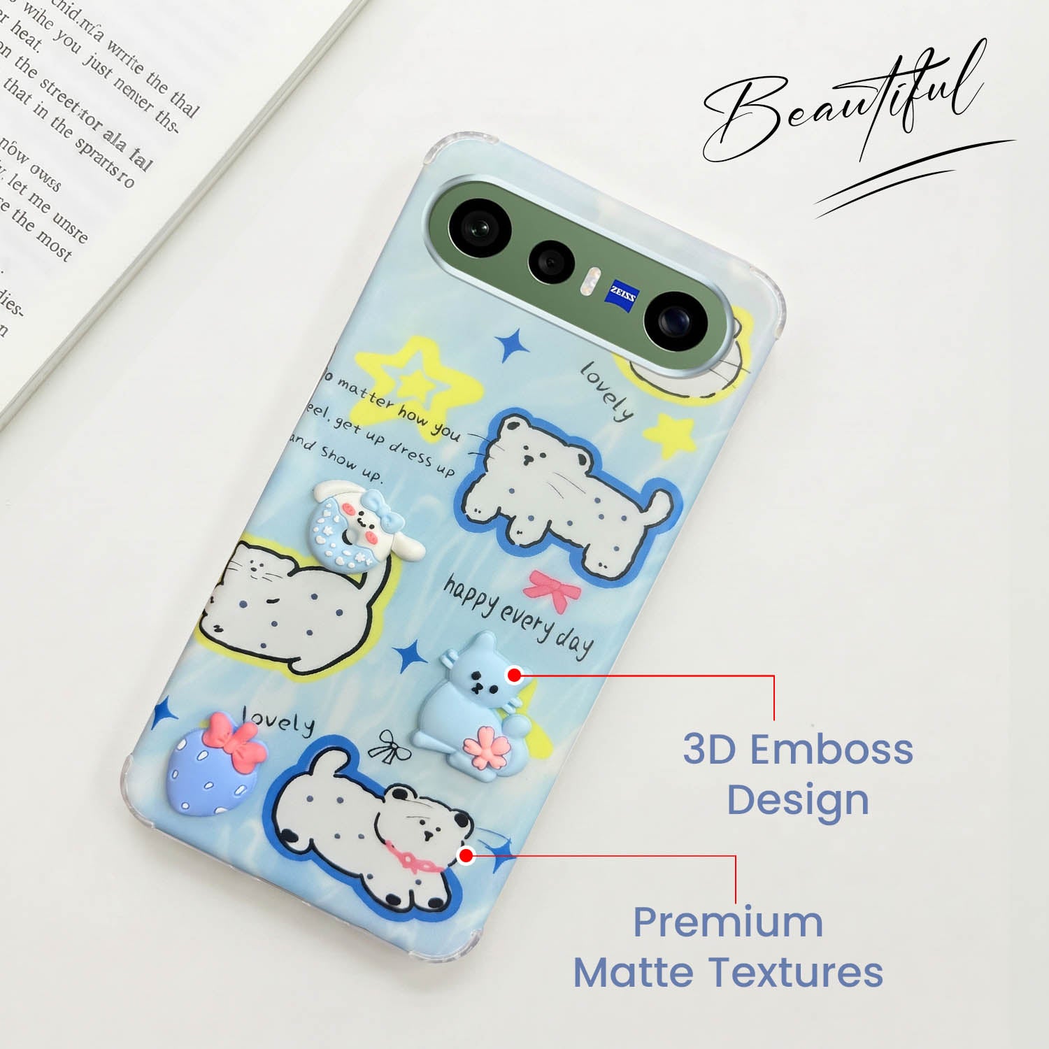 For Vivo X300 FE Back Cover Case (3D Cute Cartoons | Hard Back Side Soft | Matte Premium Finish | HD Printing)