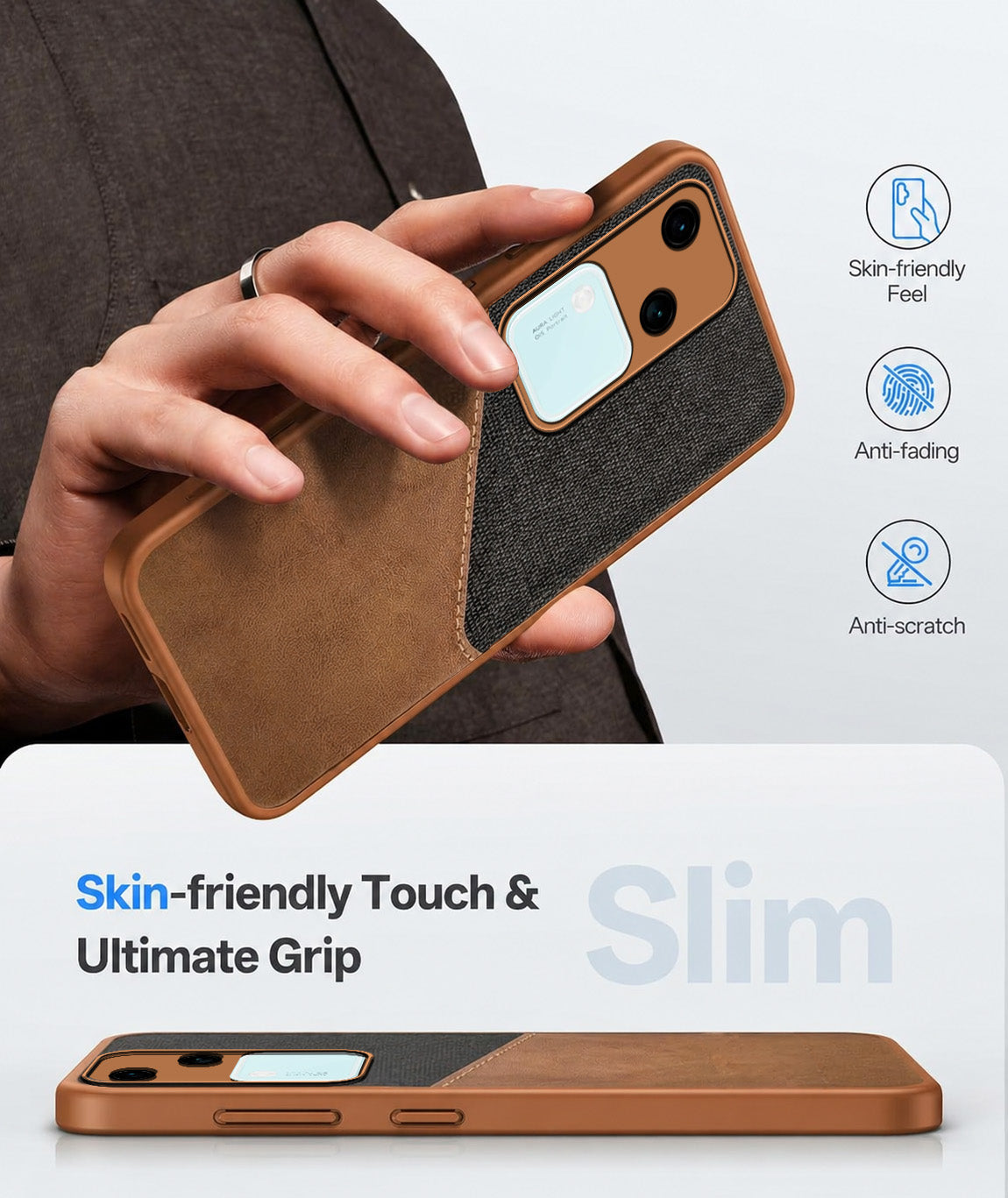 For Vivo V30 Back Cover Case (Dual PU Leather Stitch | Professional Minimalist | Soft and Flexible)