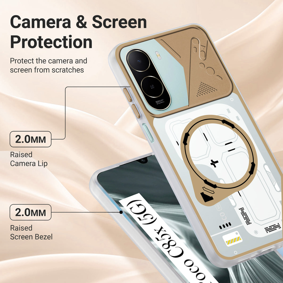 For Poco C85x 5G Metallic Back Cover Case (Metallic Camera Protection & Buttons | Translucent Milky Shade | Hard Polycarbonate)
