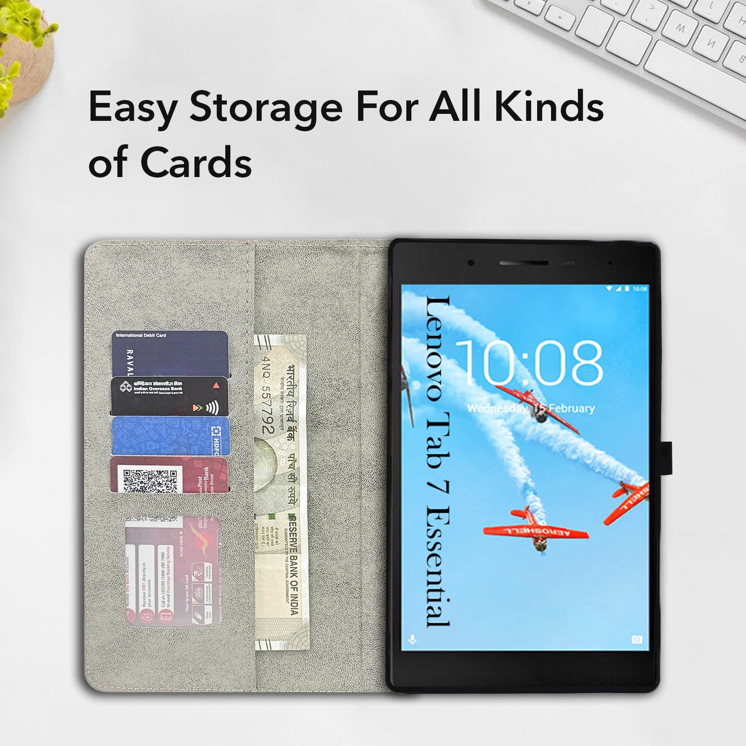 For Flip Cover Folio Case Lenovo Tab 7 Essential (TB-7304I, TB-7304X, TB-7304F) 7 Inch (PU Leather | Multi-Angle Smart Stand | Card Storage Slots | Silicone Back Pouch)