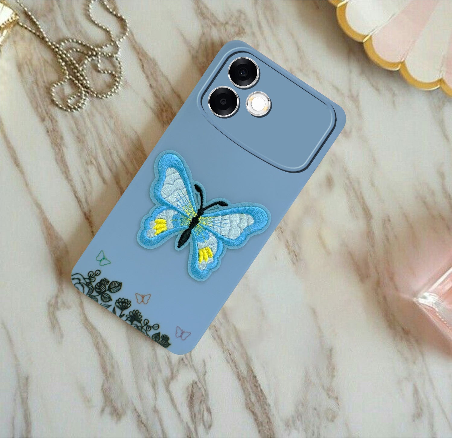 For Oppo F33 Pro 5G Back Cover Case (Soft Butterfly Embroidery | Women Teen Girls | Camera Protection| Matte Silicone)