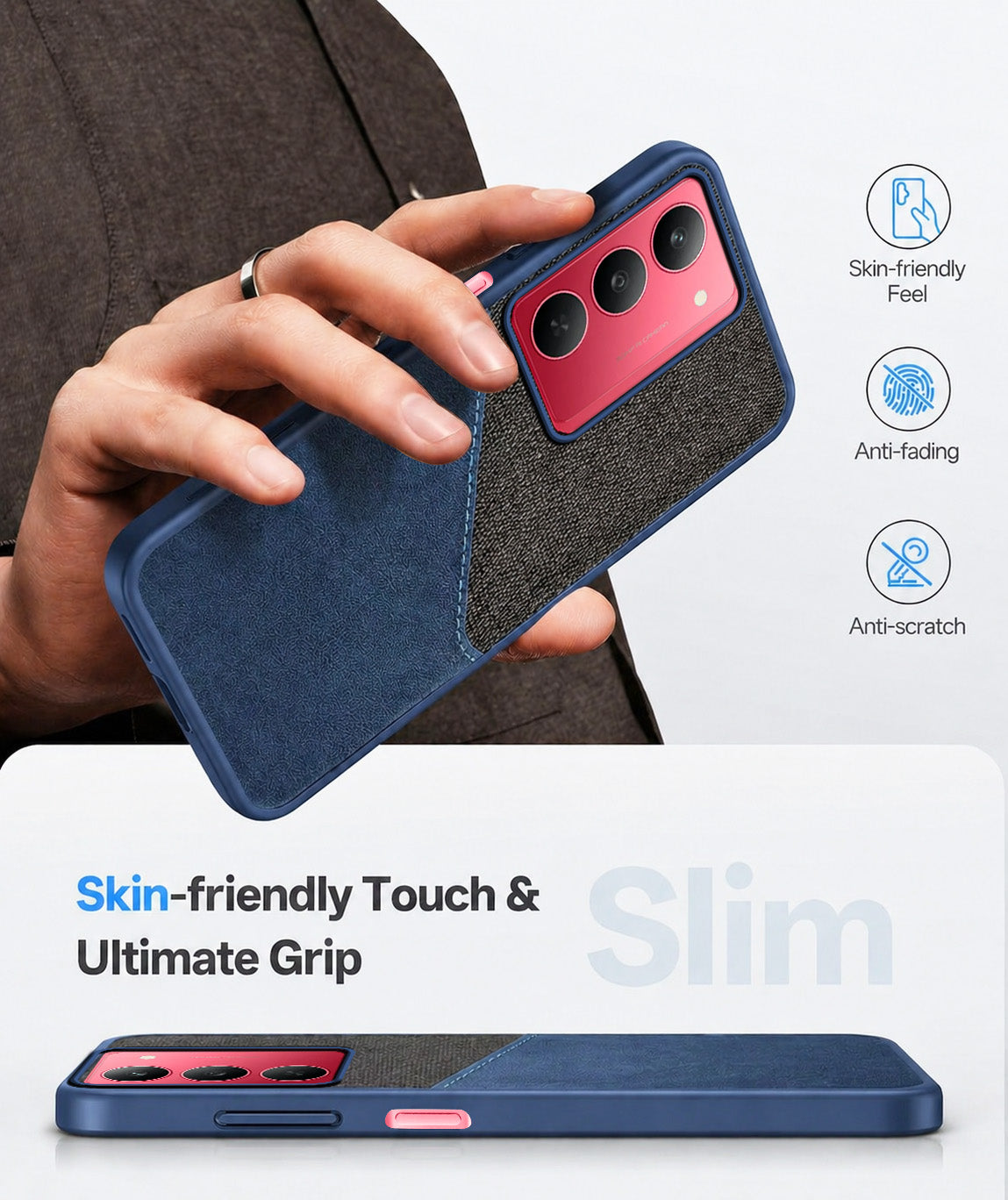 For Realme 14X Back Cover Case (Dual PU Leather Stitch | Professional Minimalist | Soft and Flexible)