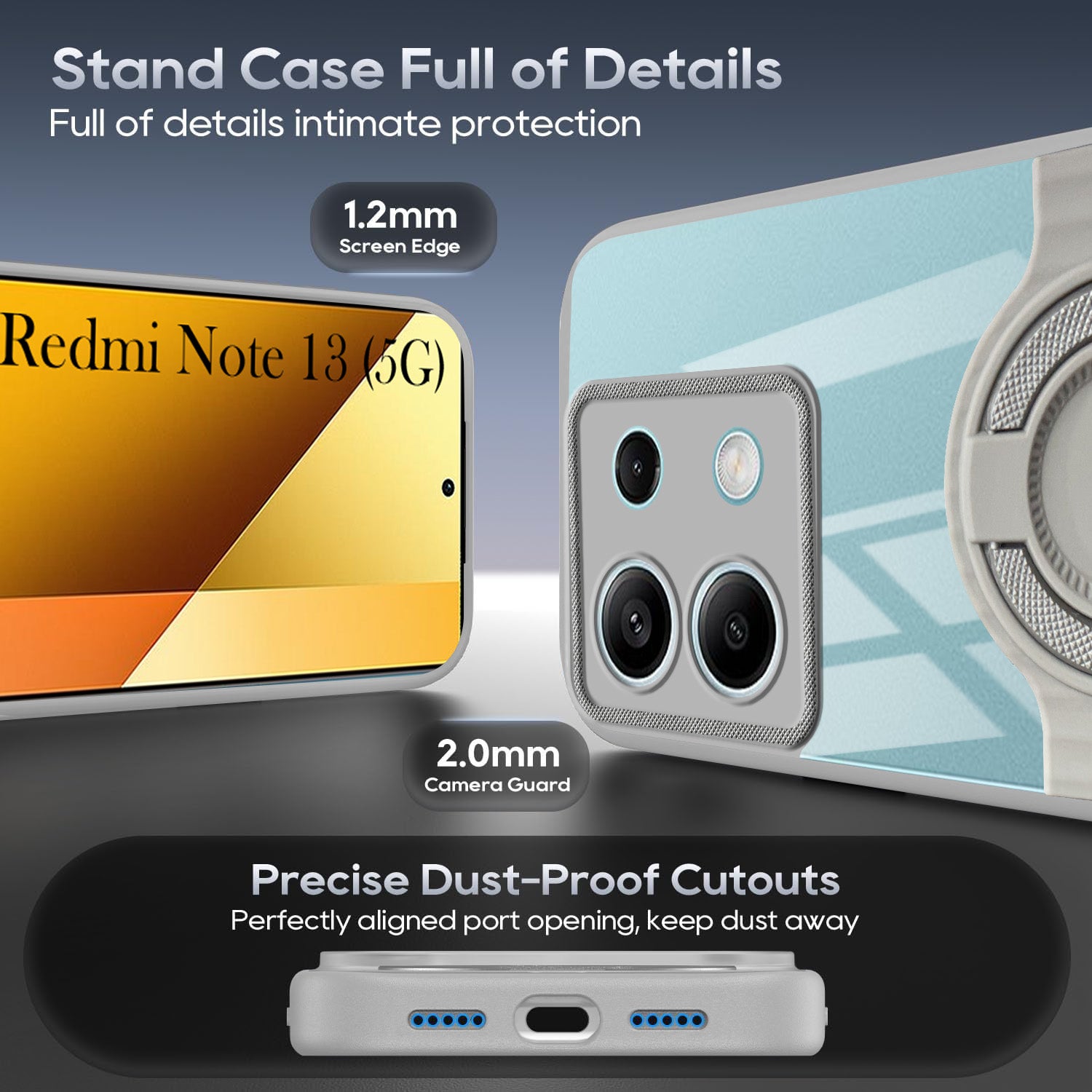 For Xiaomi Redmi Note 13 5G Back Cover Case with stand (Built-in Ring Holder Kickstand | Lifetime Anti Yellow | Camera Protection)