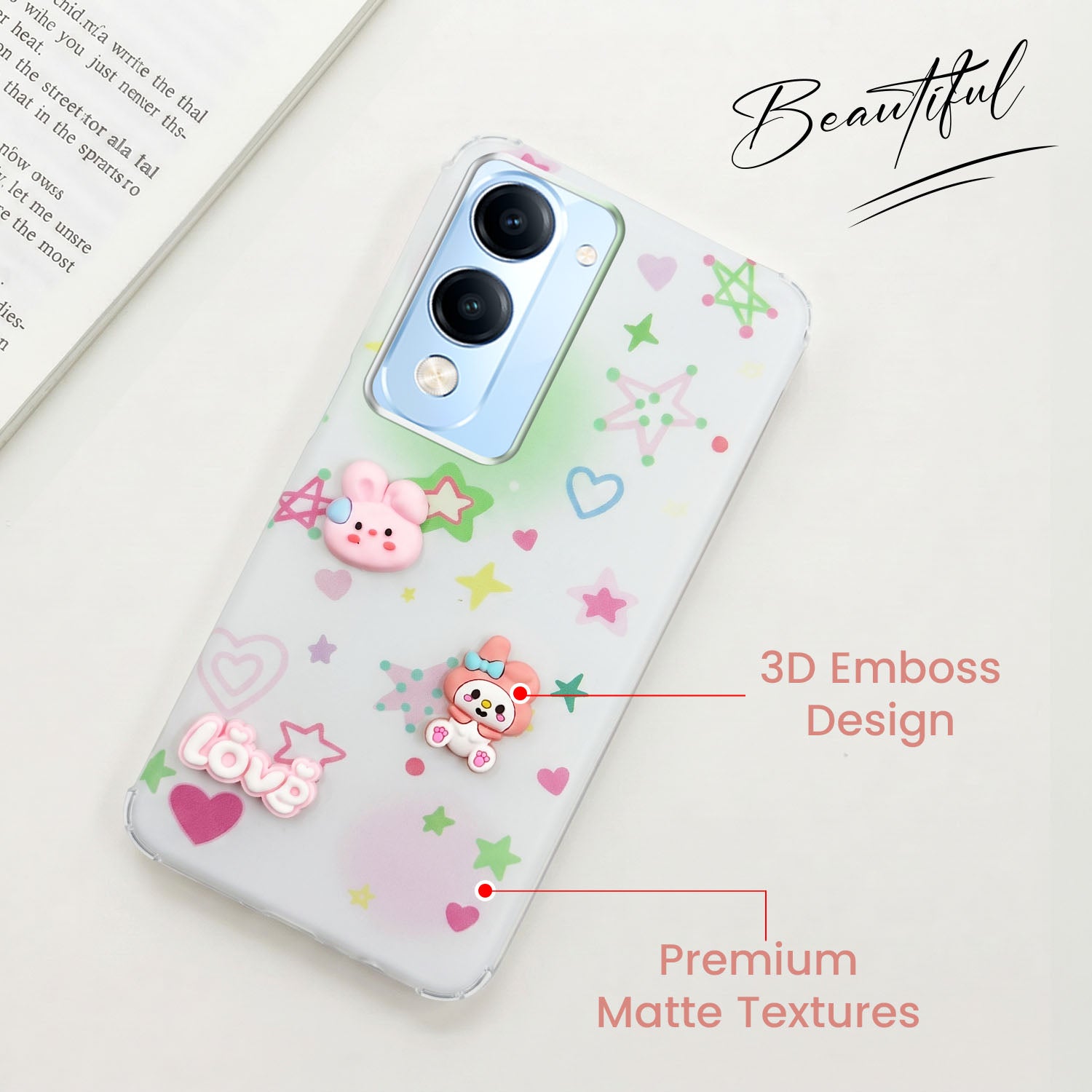 For Vivo iQOO Z10 Lite Back Cover Case (3D Cute Cartoons | Hard Back Side Soft | Matte Premium Finish | HD Printing)