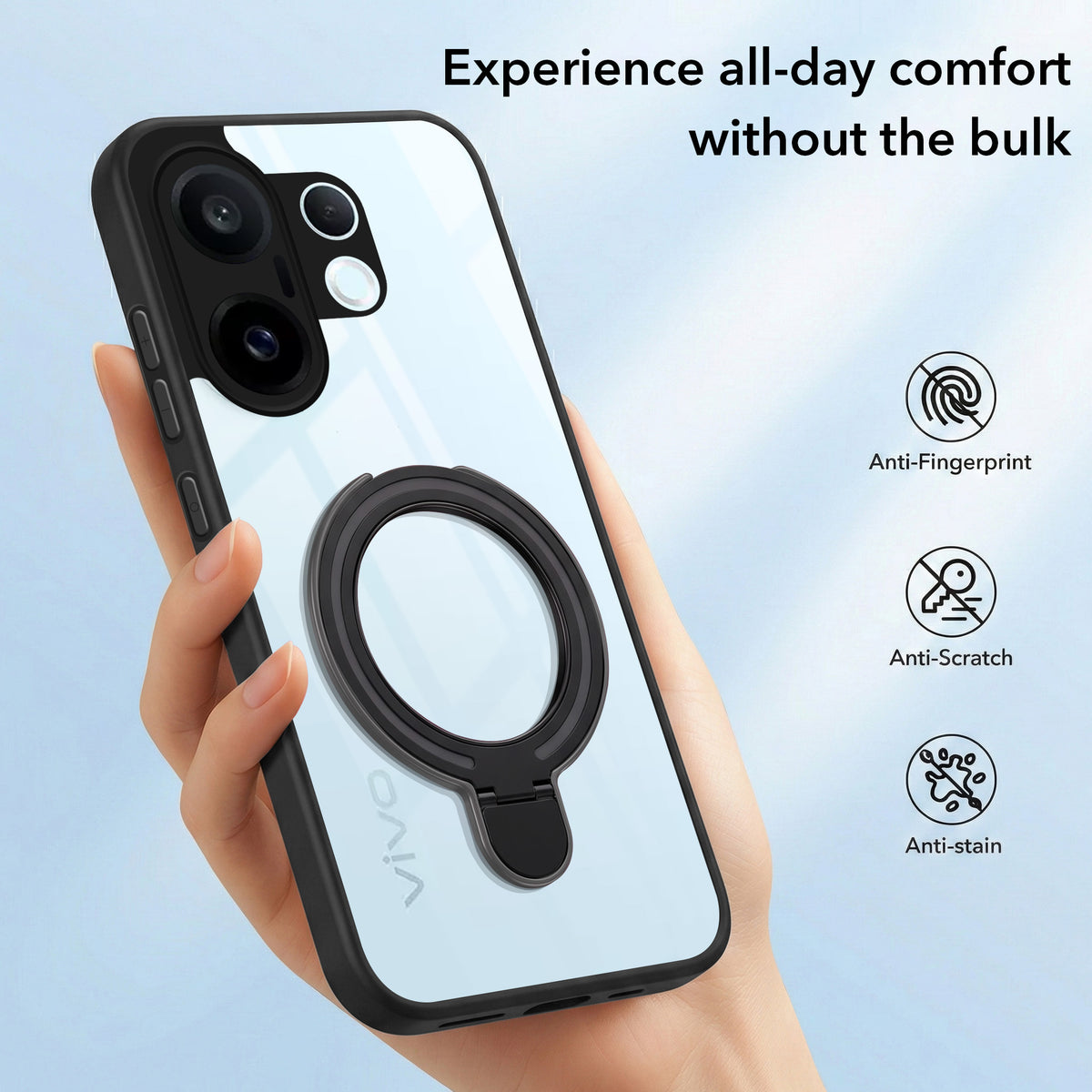 For Vivo X200 FE Back Cover Case (Kick Stand Ring Holder | Life time Anti Yellow | Camera Protection)