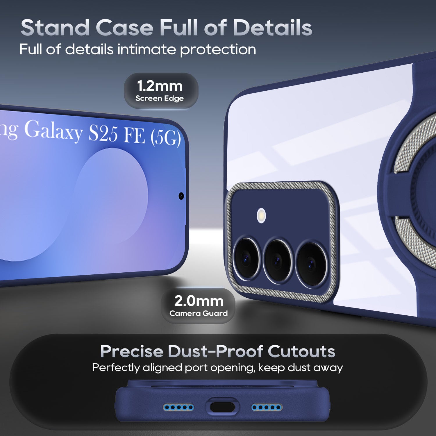 For Samsung Galaxy S25 FE Back Cover Case with stand (Built-in Ring Holder Kickstand | Lifetime Anti Yellow | Camera Protection)