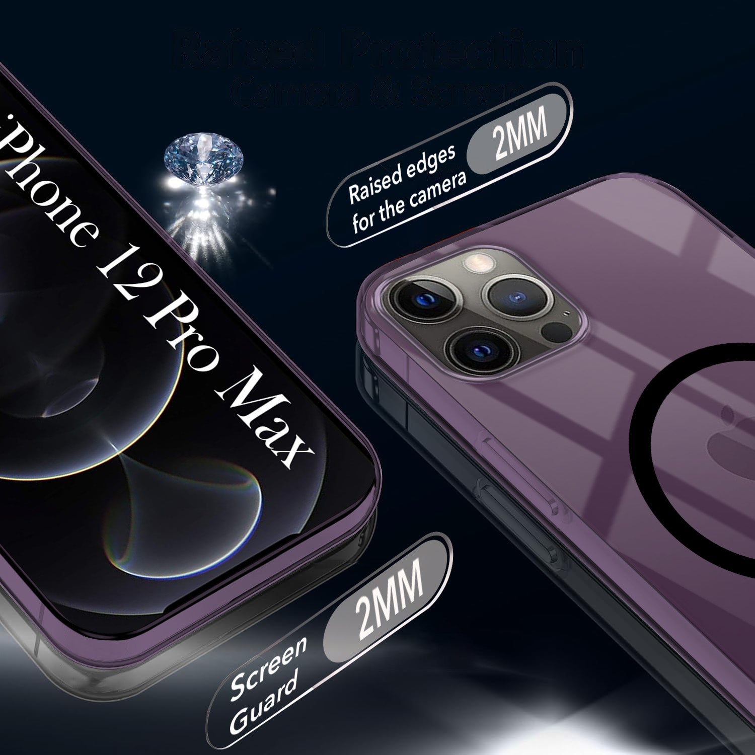 For Apple iPhone 12 Pro Max Back Cover Case Lifetime Anti-Yellow MagSafe Compatible Clear (Sleek Hard Crystal | Shockproof and Camera Protection)